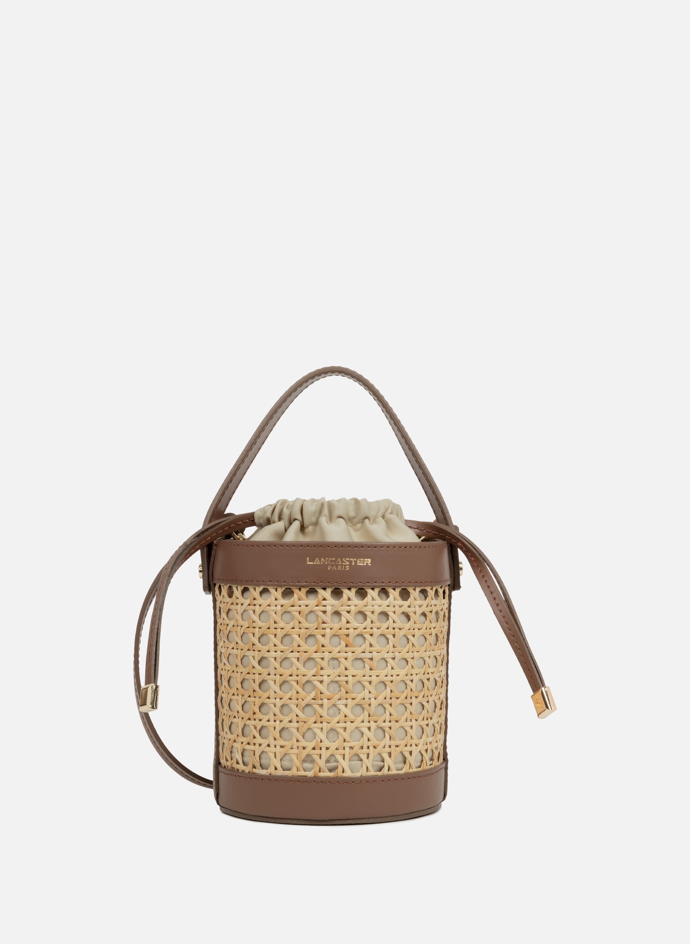 LANCASTER Small bucket bag - Cannage Rotin Brown