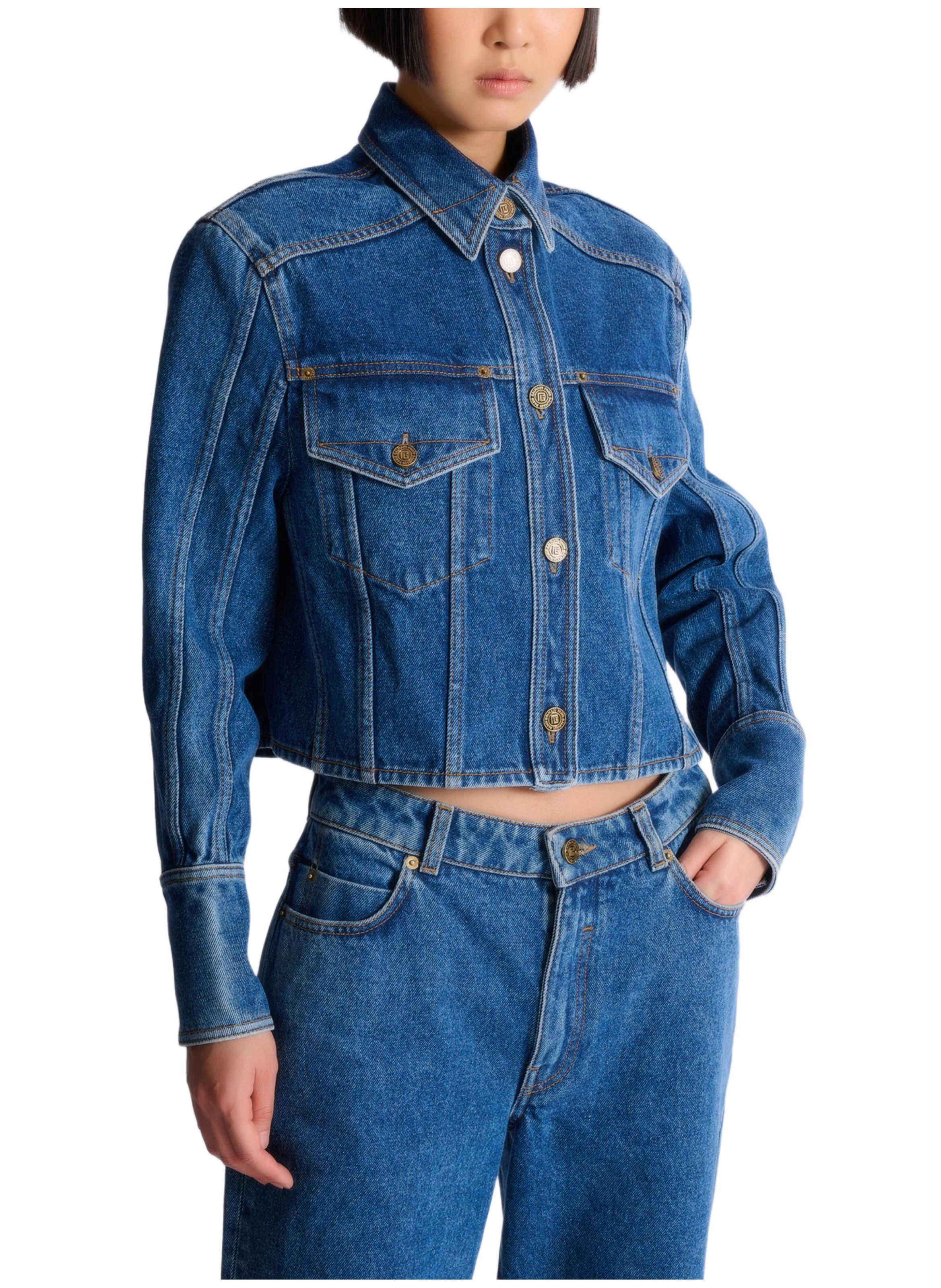 Veste courte en denim BALMAIN Bleu