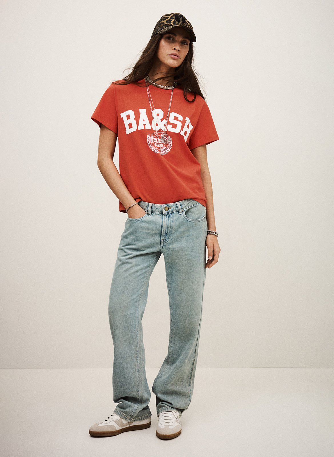 Tee-shirt droit sérigraphié en coton ioni BA&SH Rouge