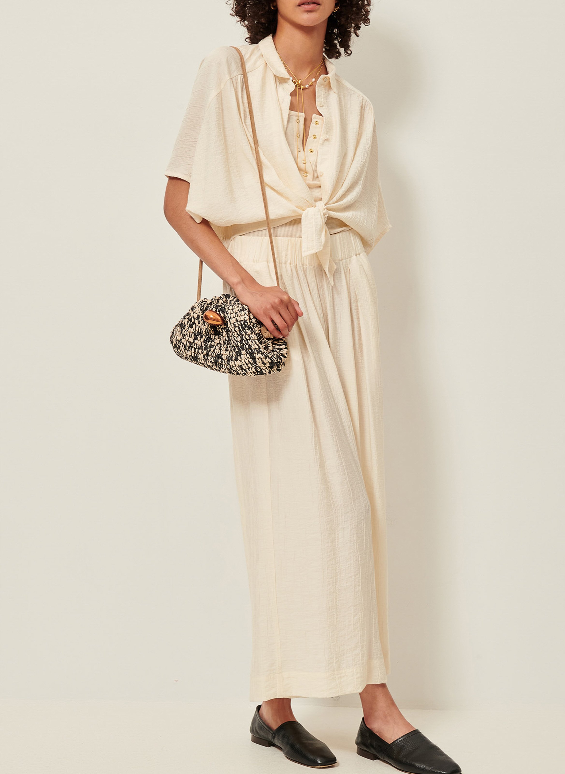 Chemise ample nouée en linon antique alfassa SESSUN Beige