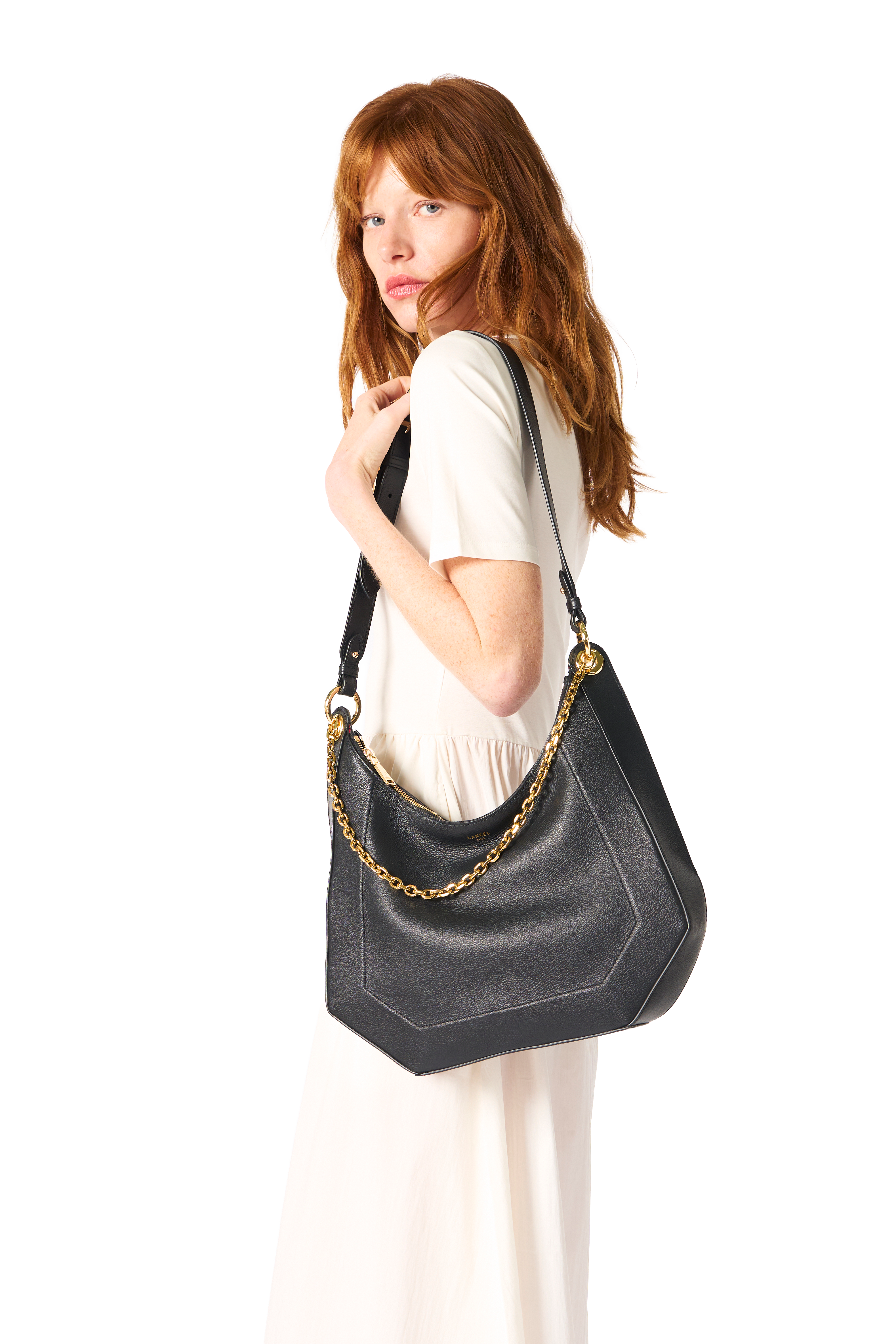 Sac zippé l double porté croisette de lancel en cuir LANCEL Noir