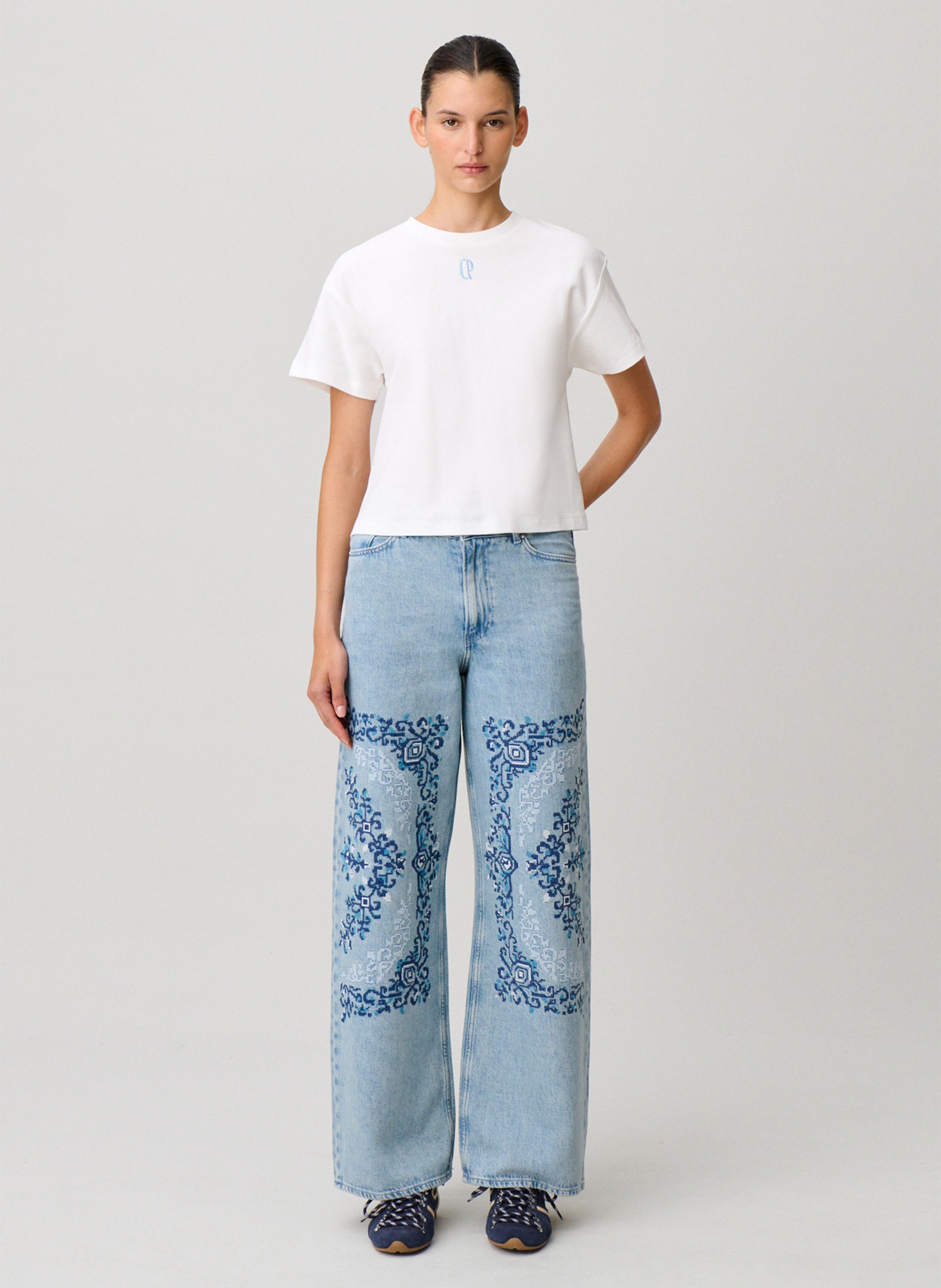 Tee-shirt col rond en coton CLAUDIE PIERLOT Beige