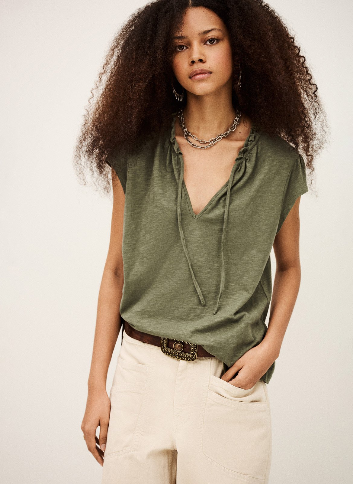 Tee-shirt col rond en coton very BA&SH Kaki