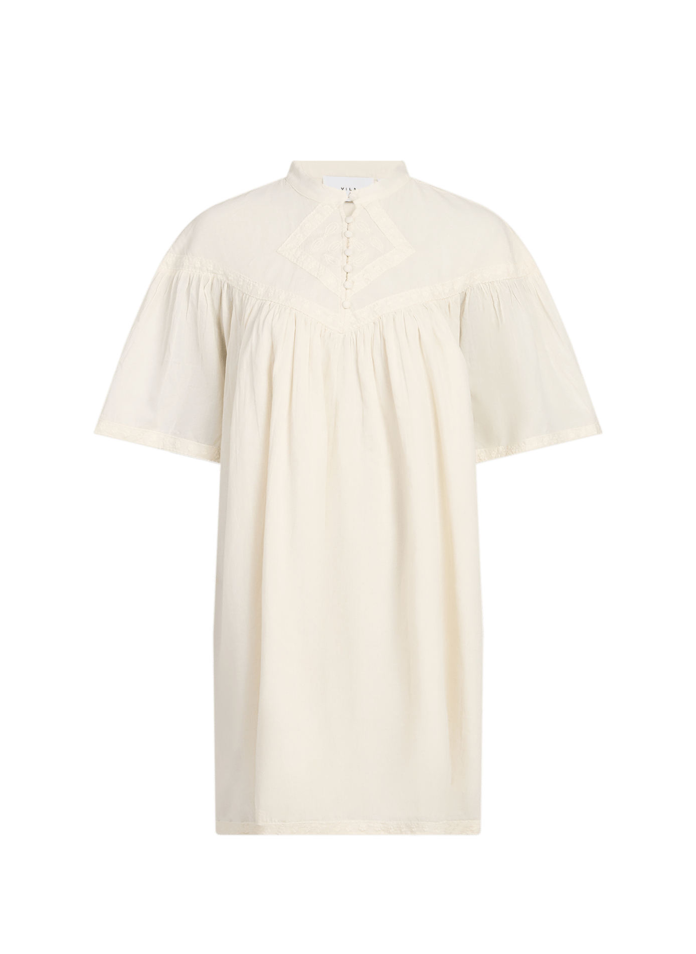 Robe manches courtes brodée en coton VILA Beige