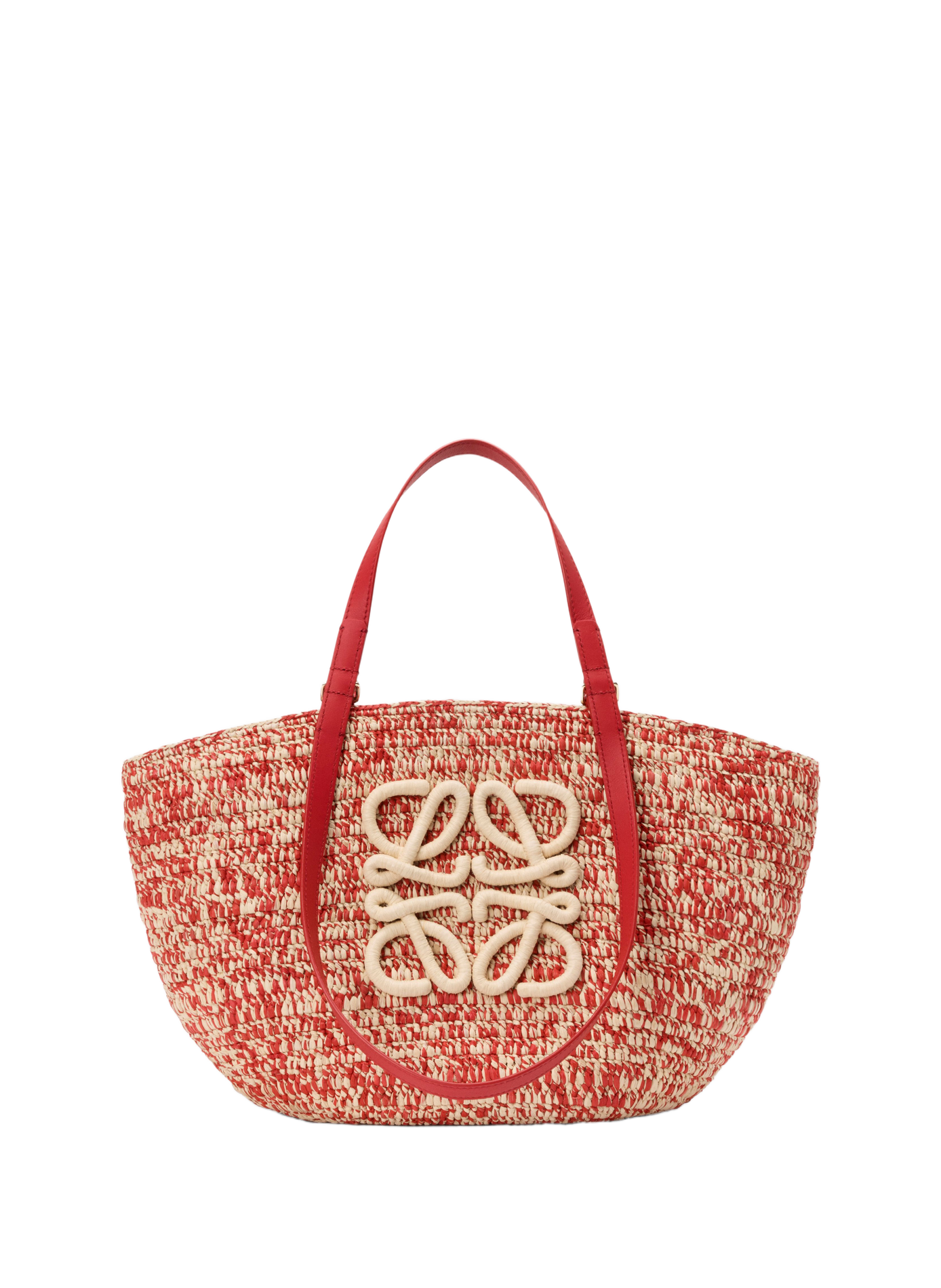 Panier Eclipse moyen en raphia et cuir de veau LOEWE Rouge