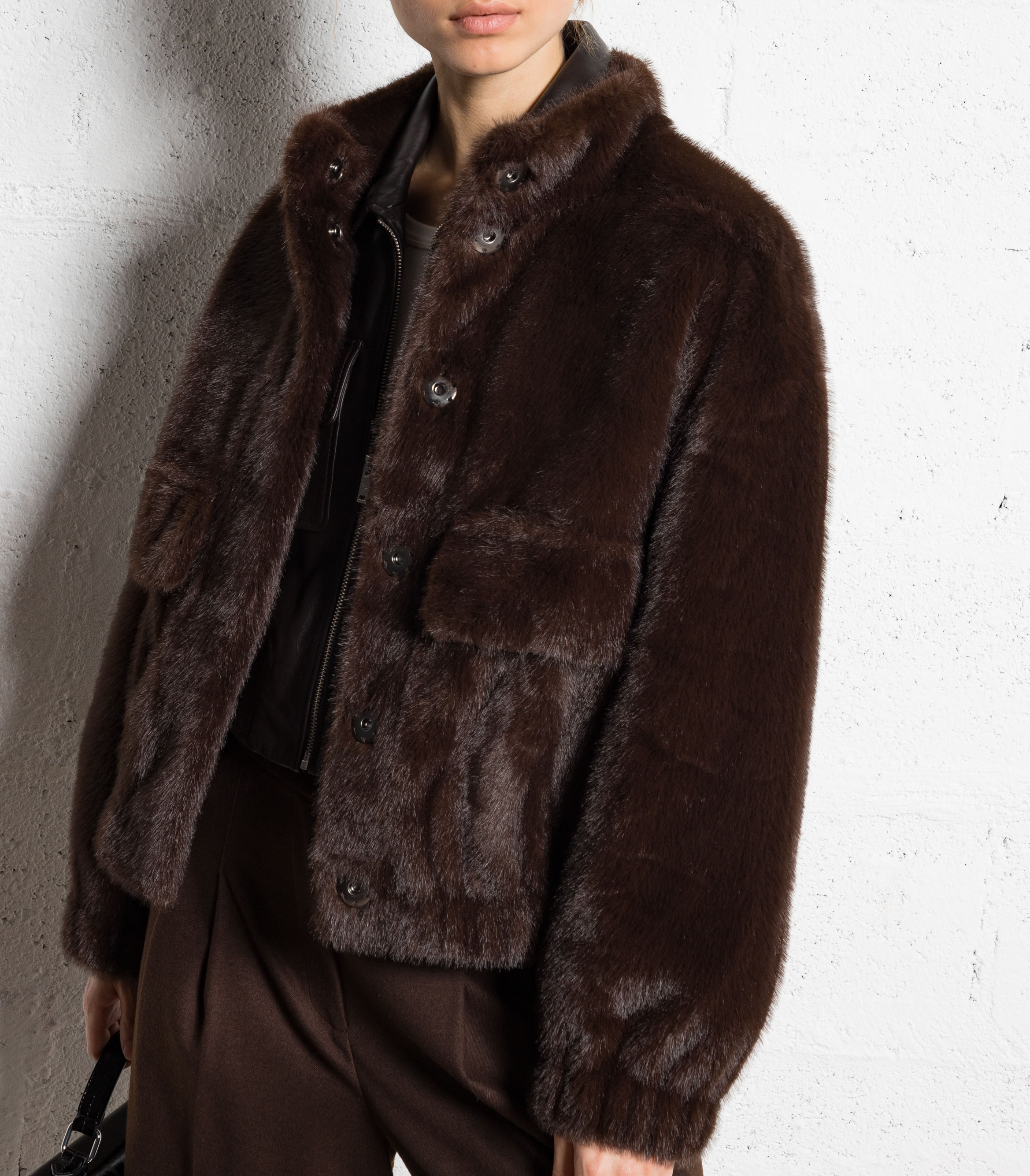Veste ample col montant en fourrure synthétique paros BA&SH Marron
