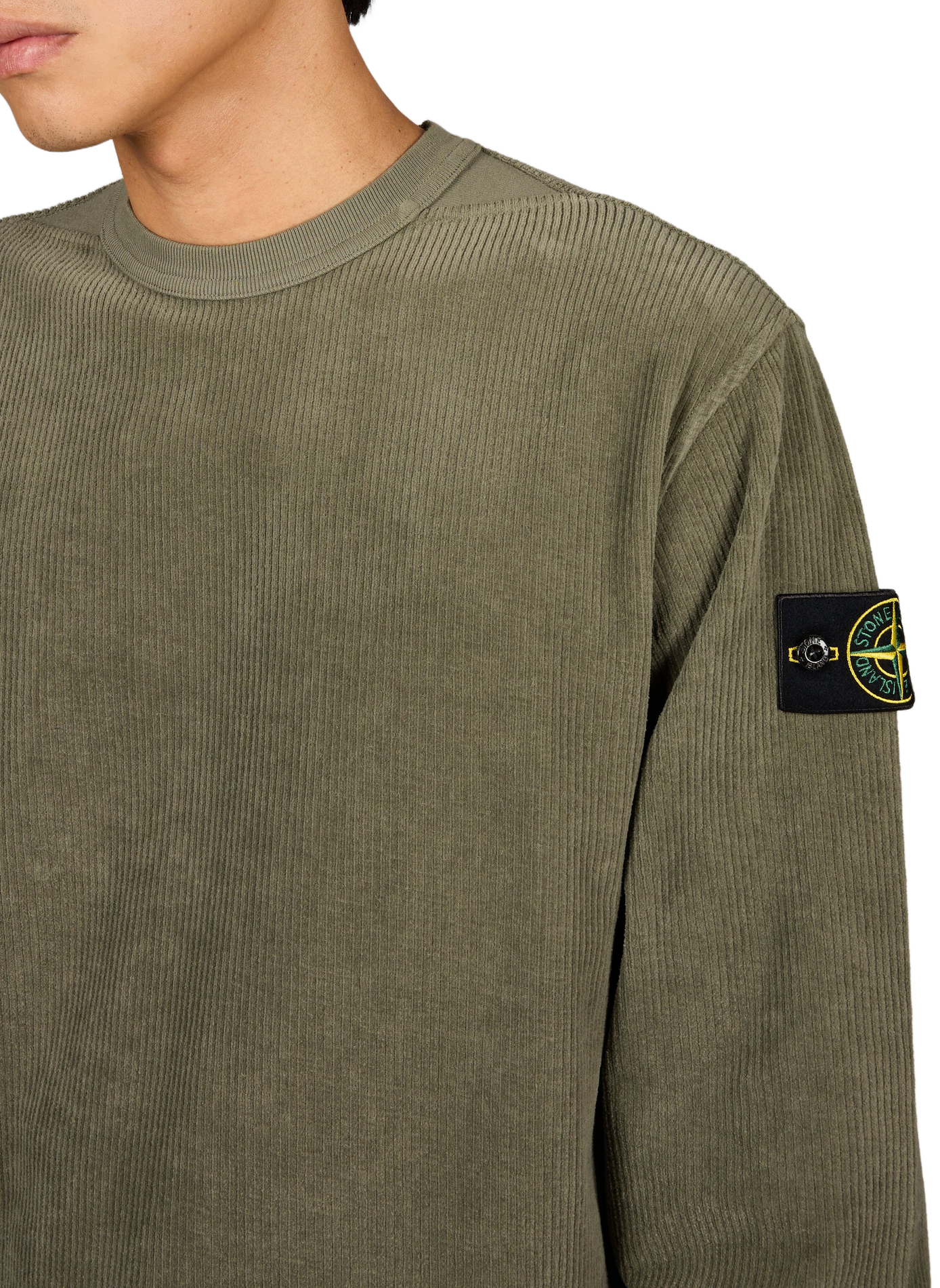 Round neck sweatshirt in velvet STONE ISLAND Khaki