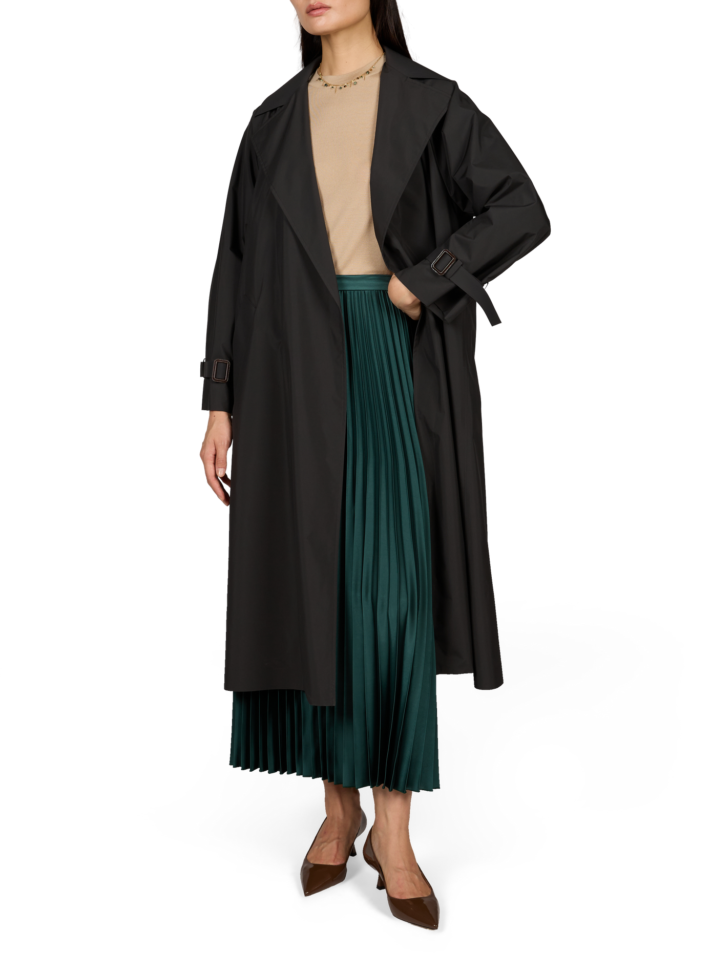 Jupe longue satinée à plis  MAX MARA WEEK END Vert