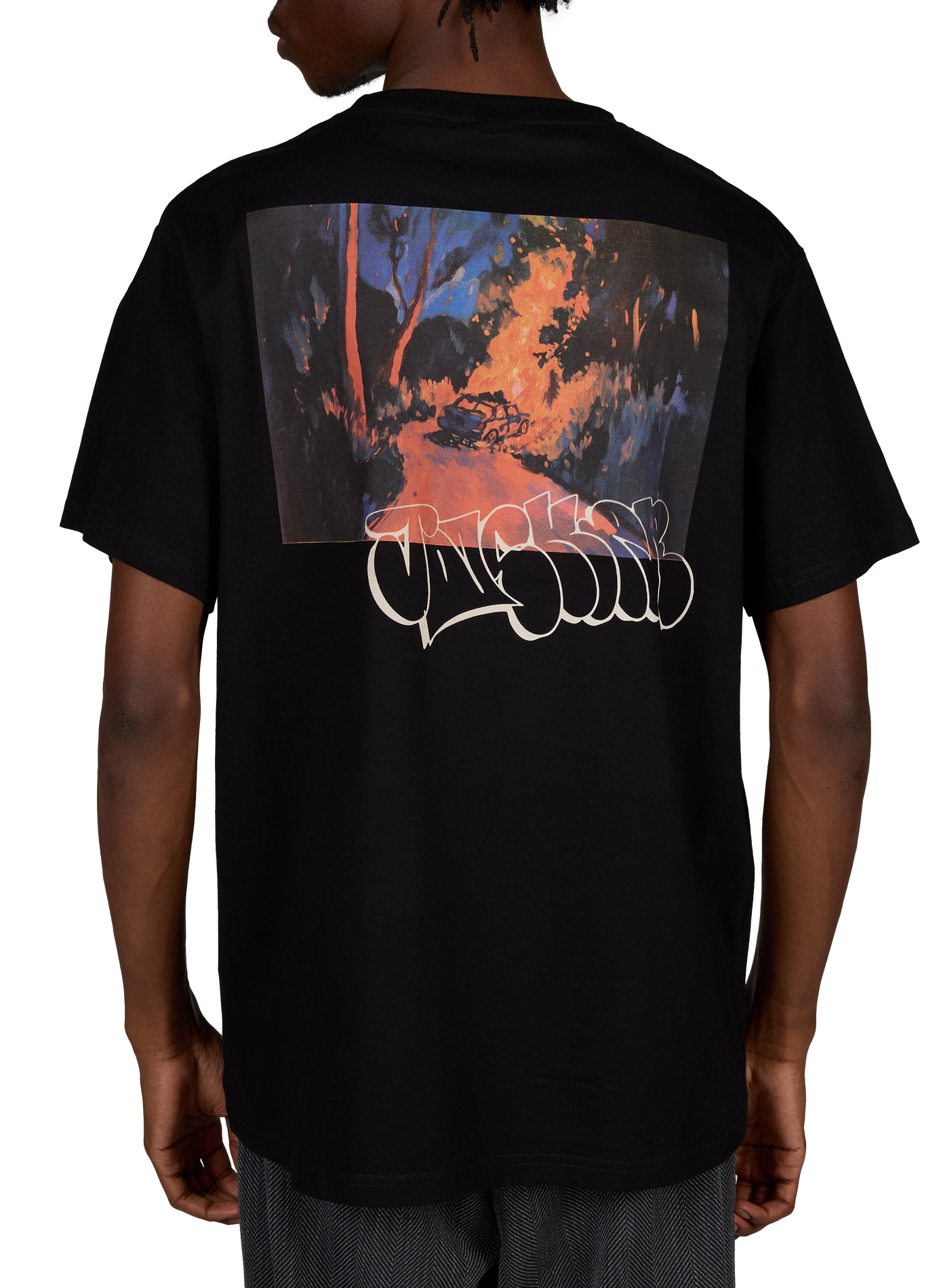 T-shirt droit sérigraphié en coton JACKER. Noir