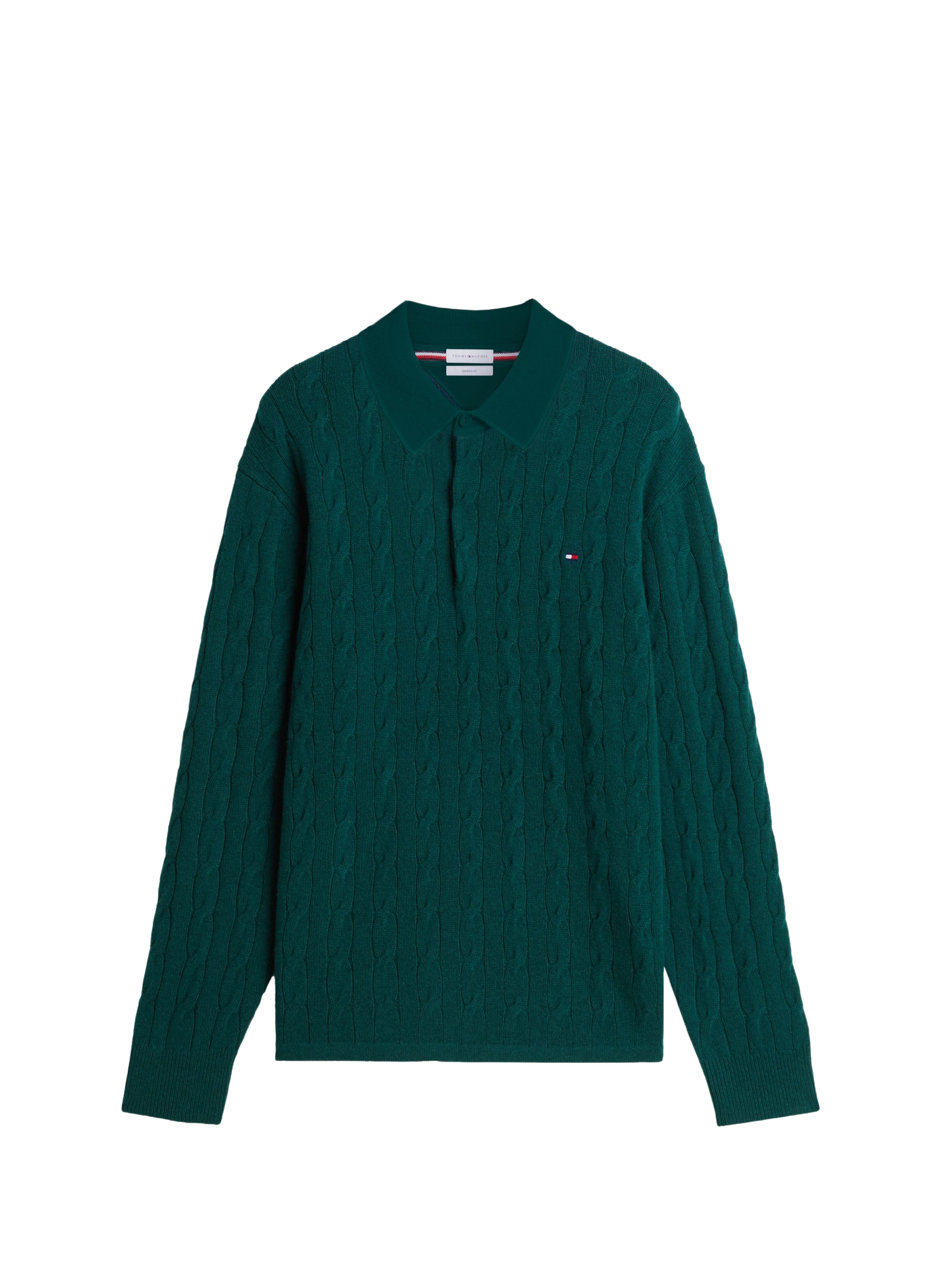 Straight-fit cable-knit wool polo-neck sweater TOMMY HILFIGER Green