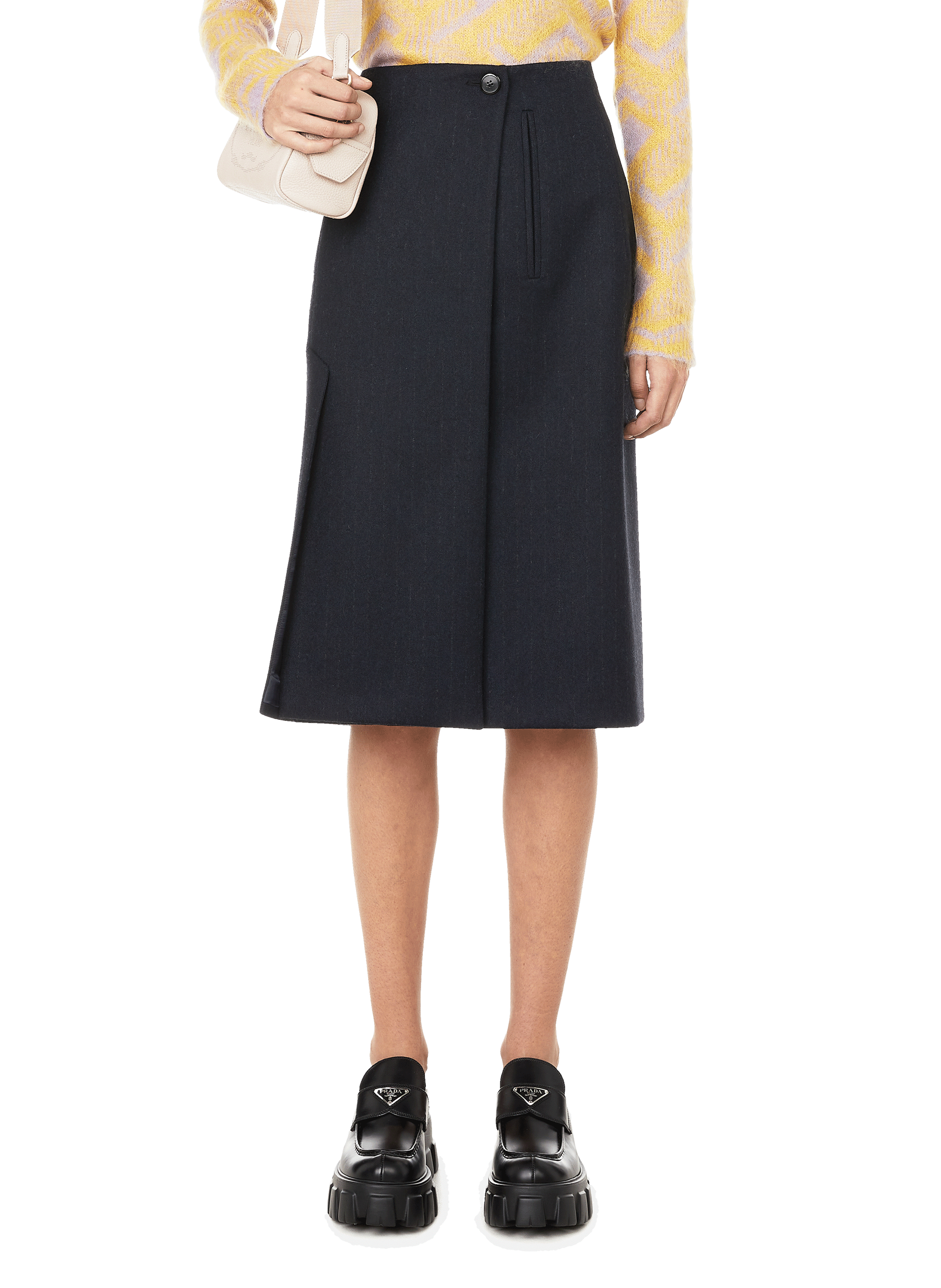 PRADA Jupe midi en laine Bleu