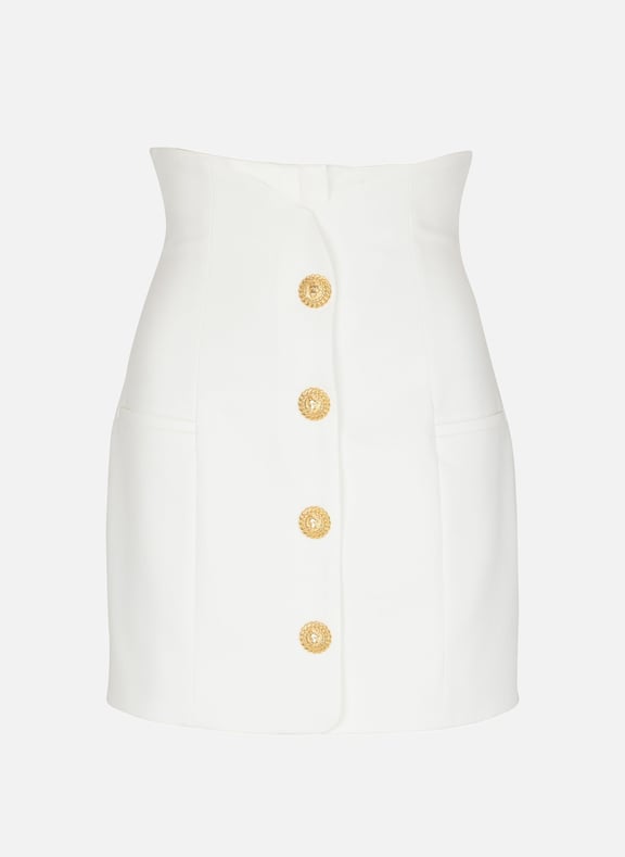 Jupe tulipe en double crêpe à boutons Blanc by BALMAIN BALMAIN Jupe tulipe en double crêpe à boutons Blanc