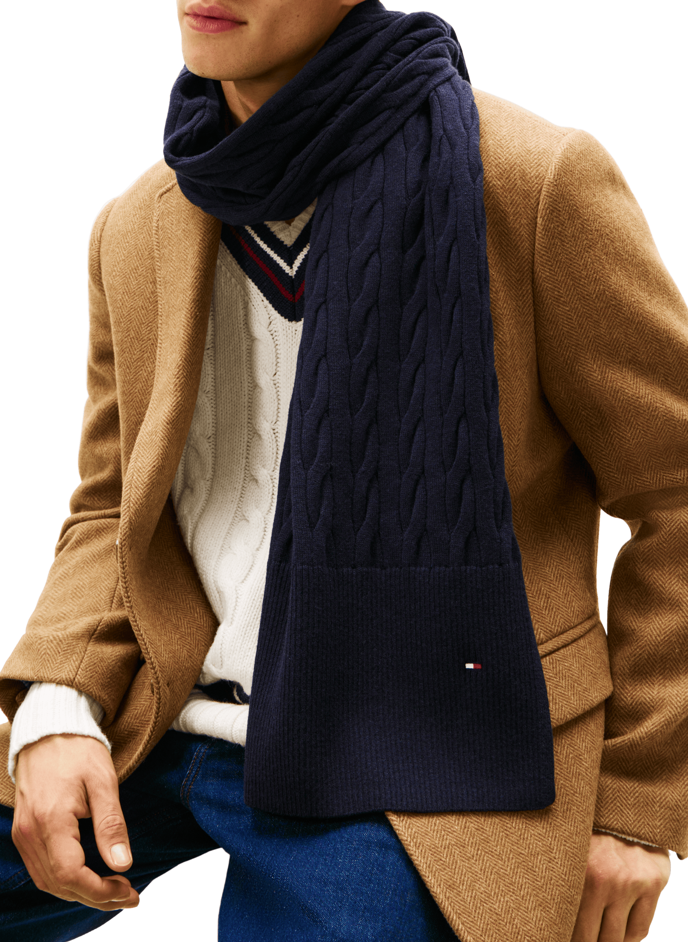 Twisted cable knit wool blend scarf TOMMY HILFIGER Blue