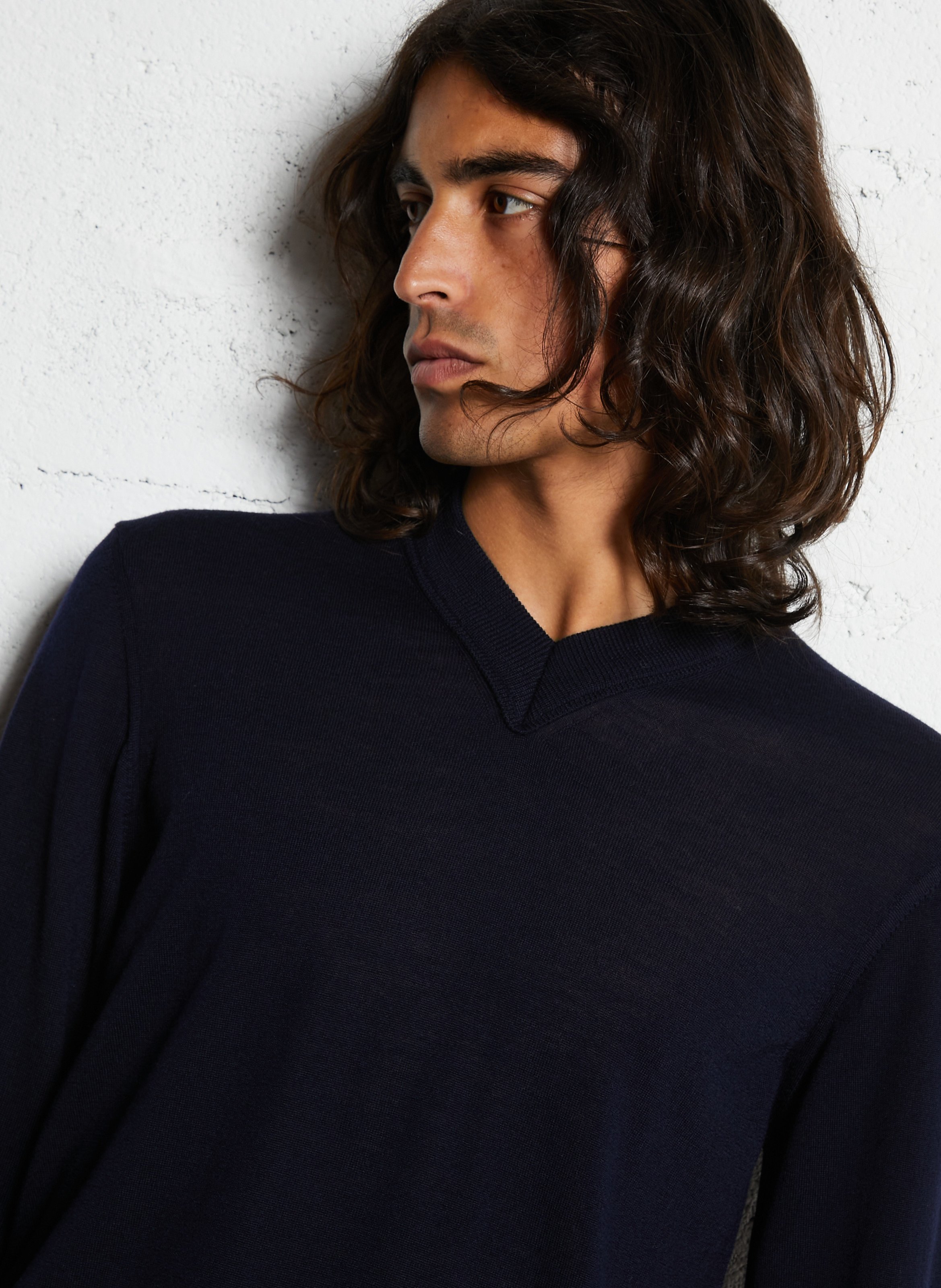 Pull col v en laine IKKS Bleu