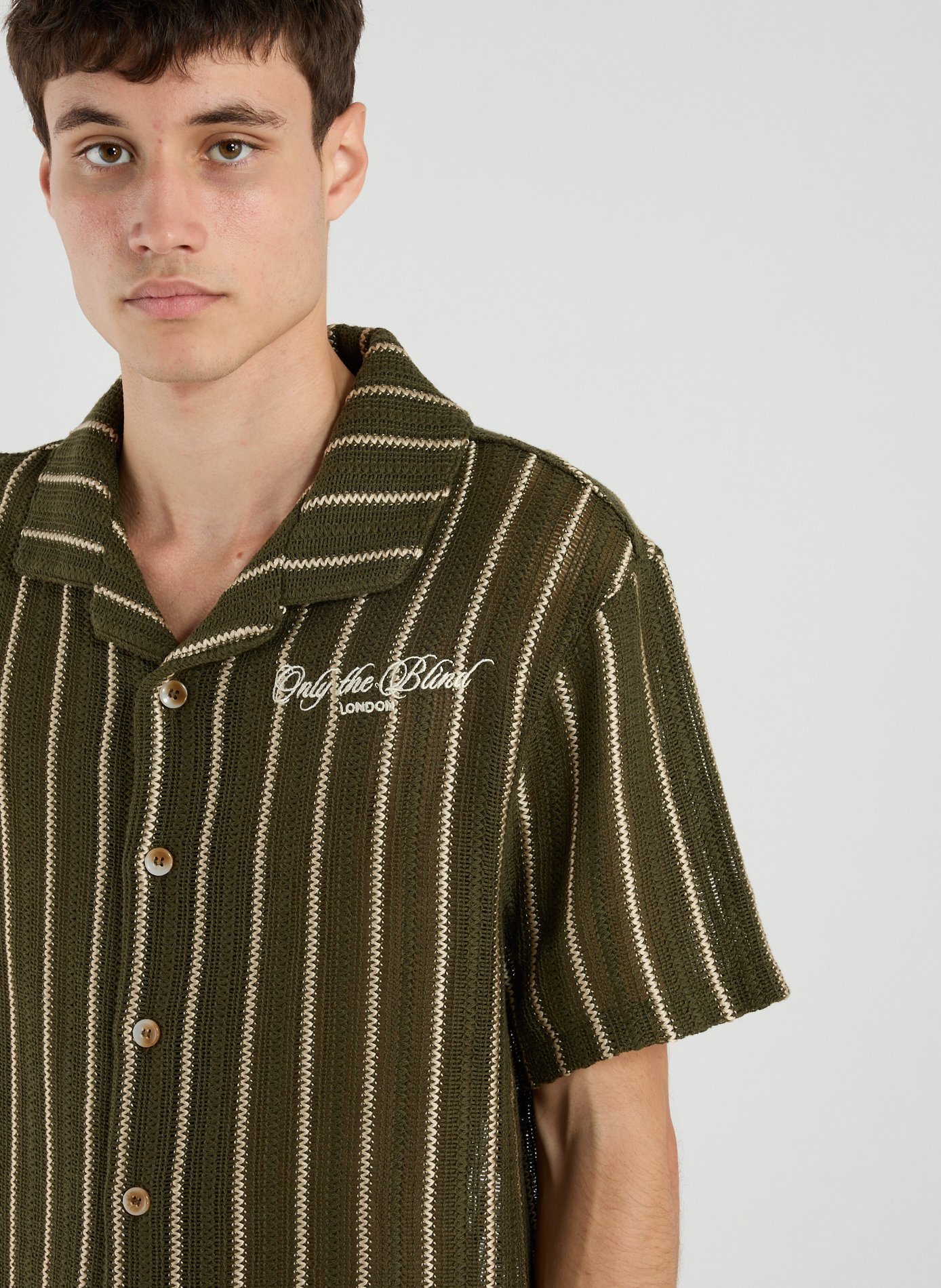 Cuban collar shirt in striped cotton blend ONLY THE BLIND Green