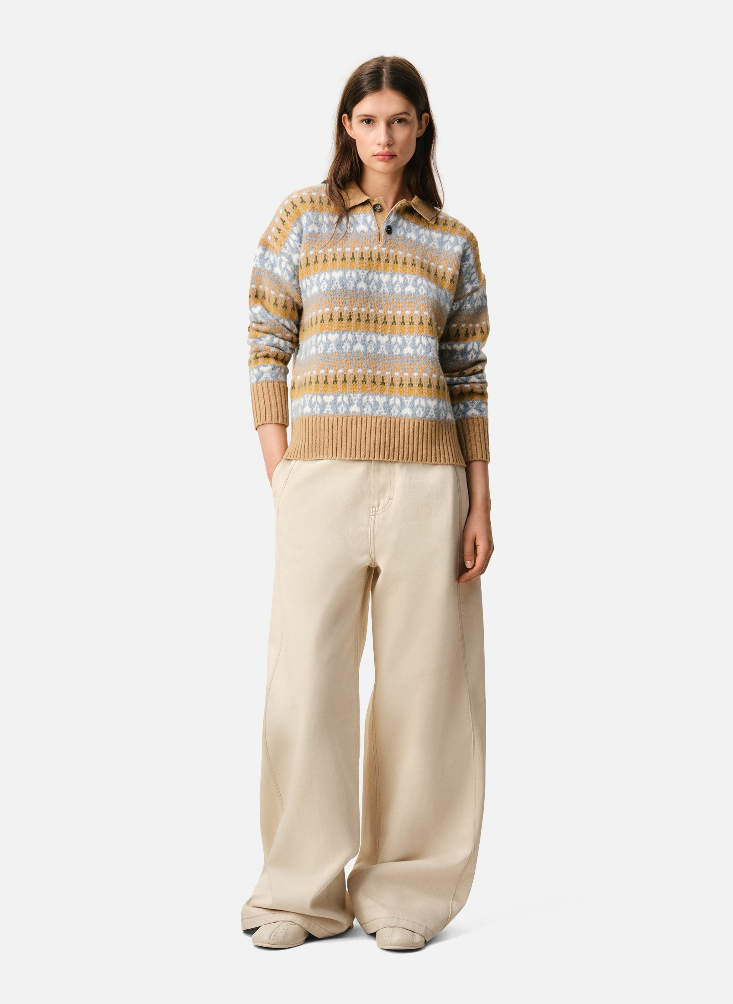 Polo jacquard en laine unisexe AMI PARIS Marron