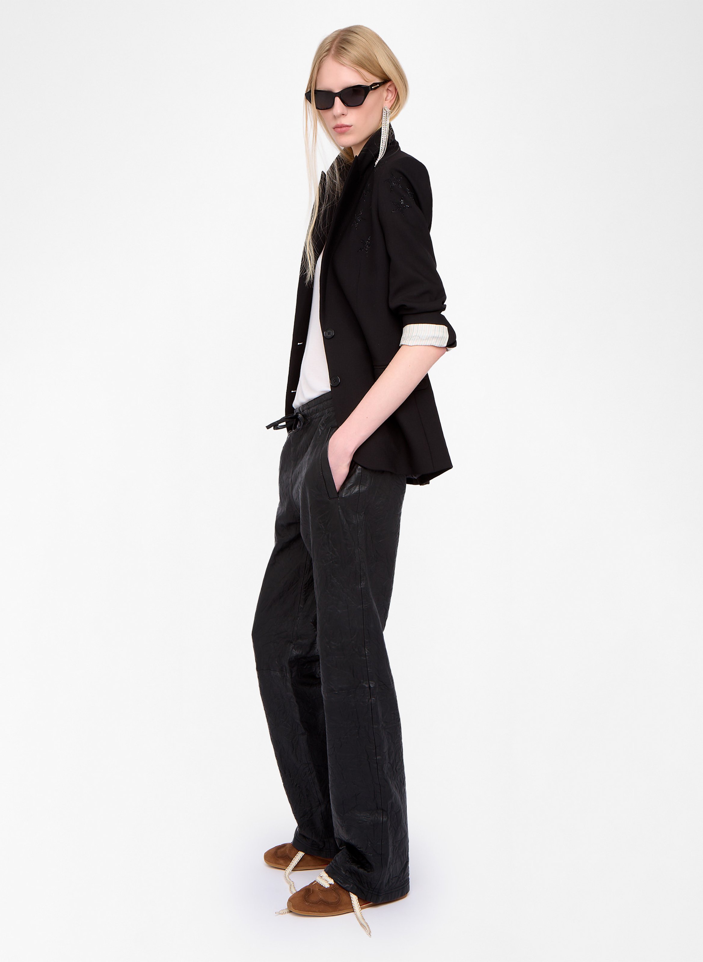 Pantalon droit en cuir pocha ZADIG&VOLTAIRE Noir
