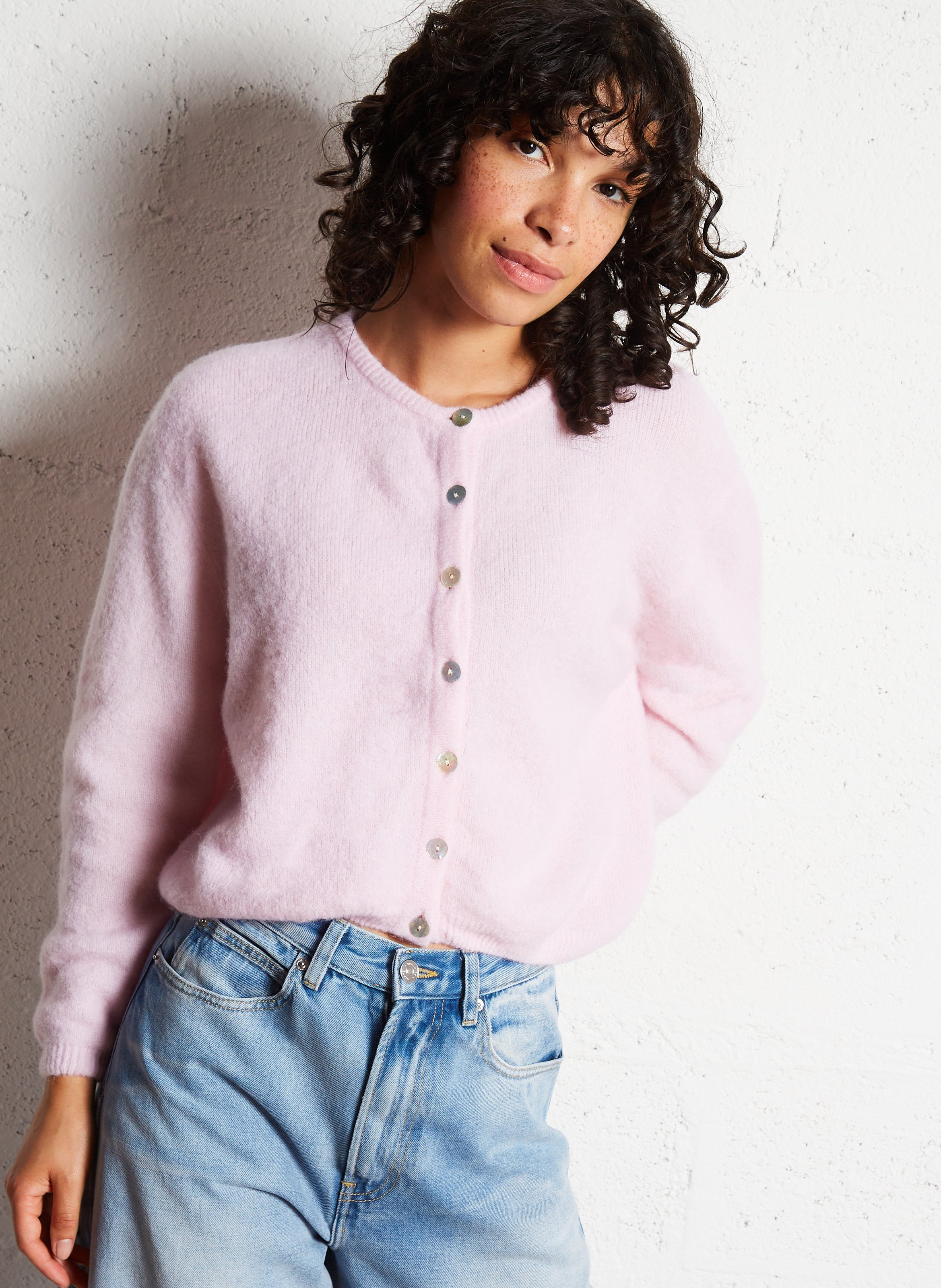 Gilet ample col rond en laine mélangée vitow AMERICAN VINTAGE Rose