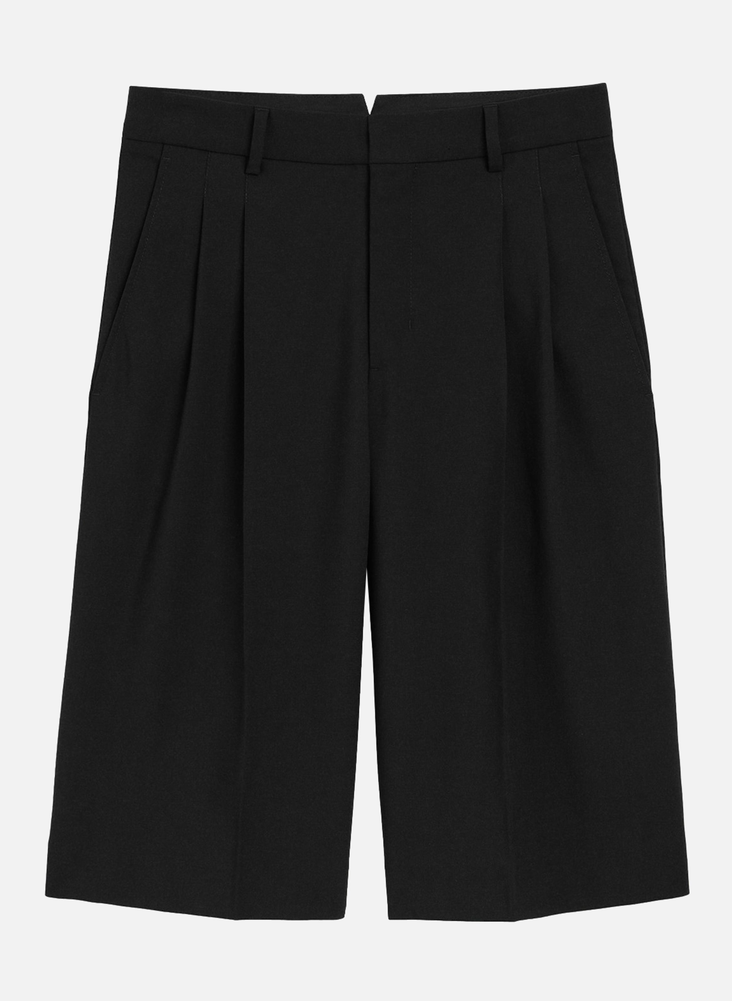 Bermuda large taille basse en laine vierge AMI PARIS Noir