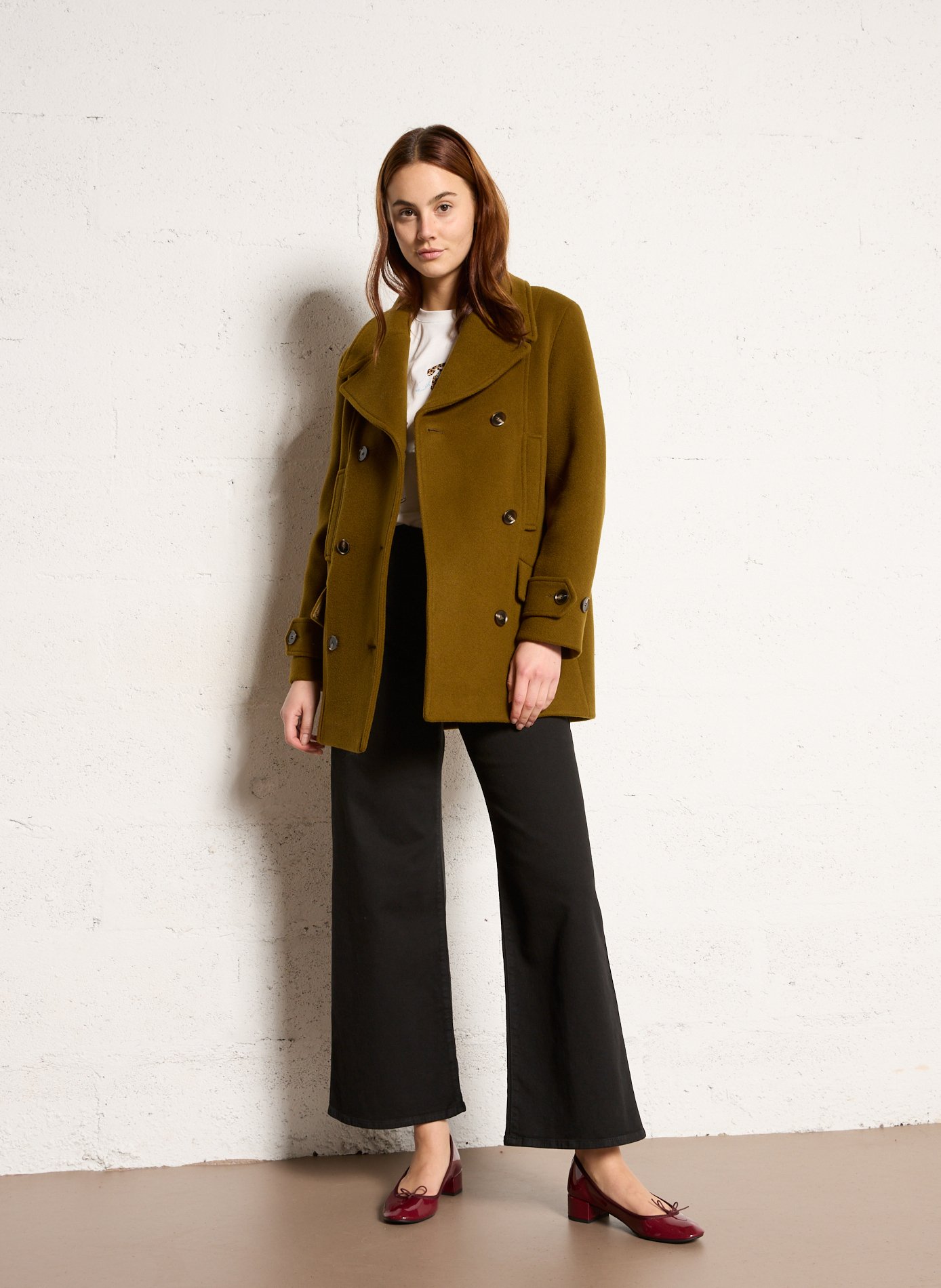 Manteau col tailleur en laine mélangée djanis MAISON 123 Vert