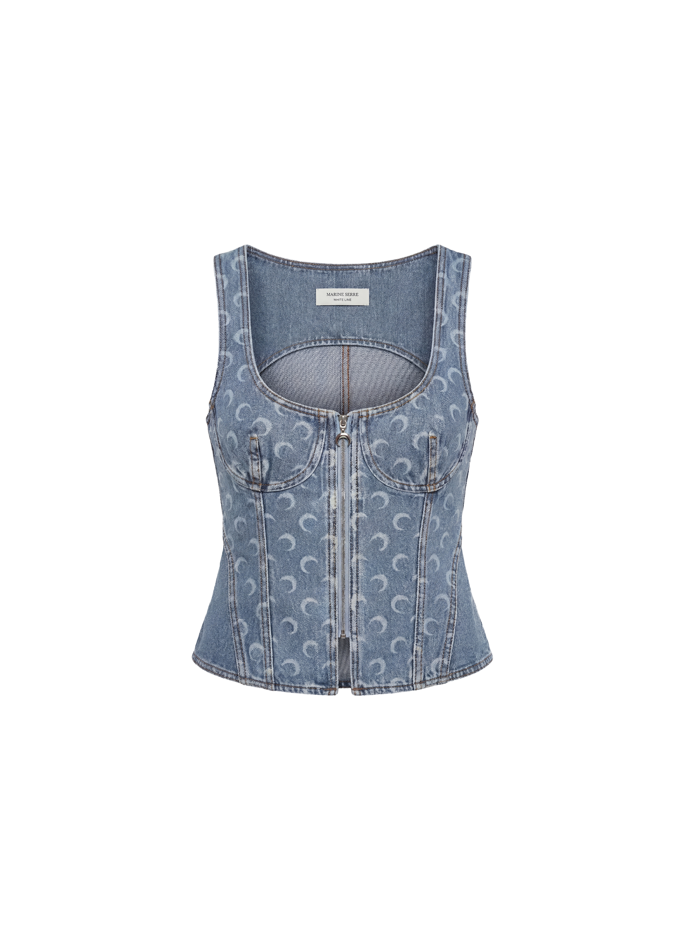 Haut bustier en jean à motif laser moon MARINE SERRE Bleu