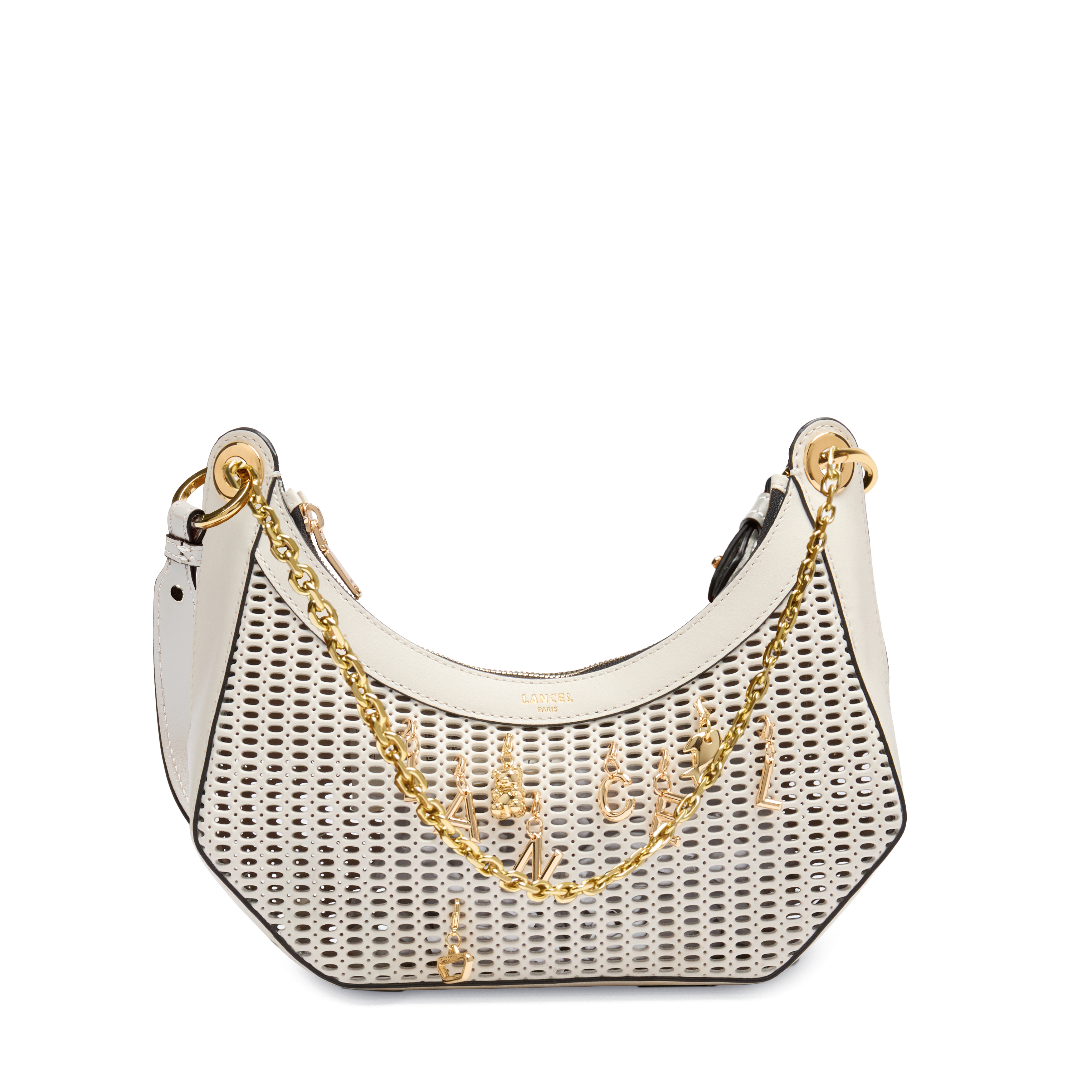 Sac zippé m double porté avec charms croisette de lancel en cuir LANCEL Blanc
