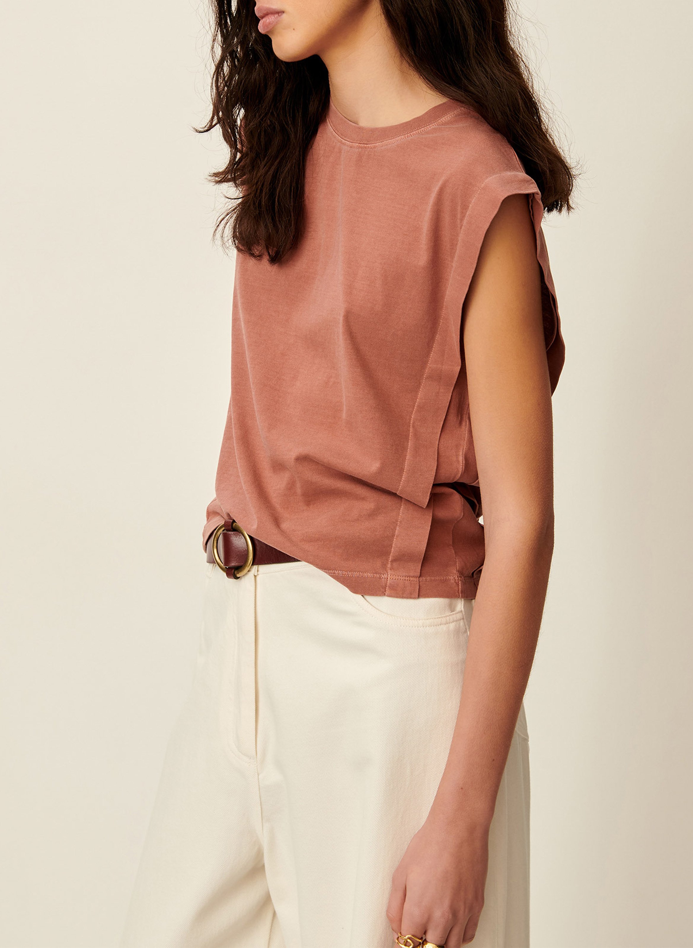 Tee-shirt col rond en coton orlando SESSUN Marron