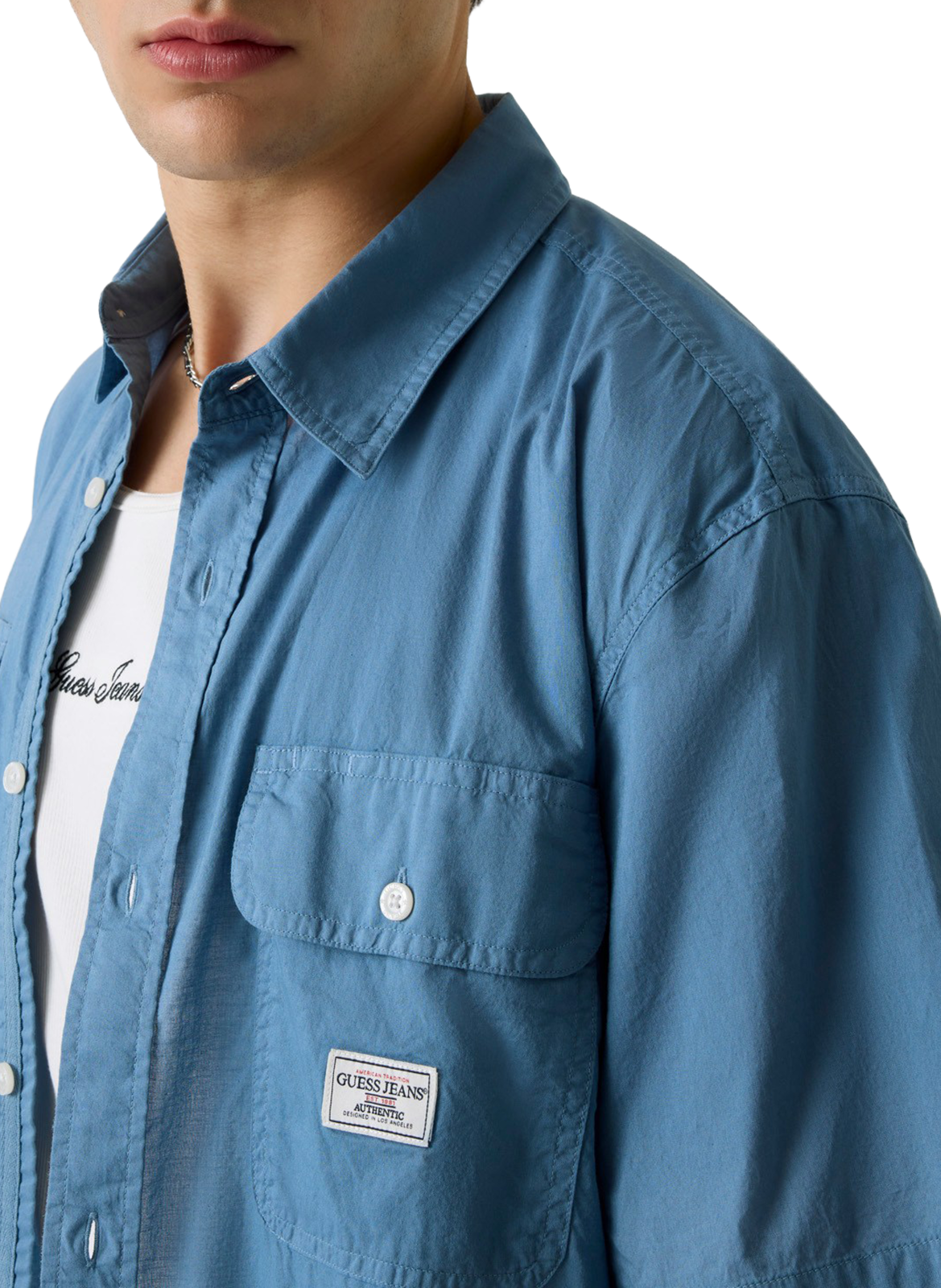 Short-sleeved straight cotton shirt GUESS Blue