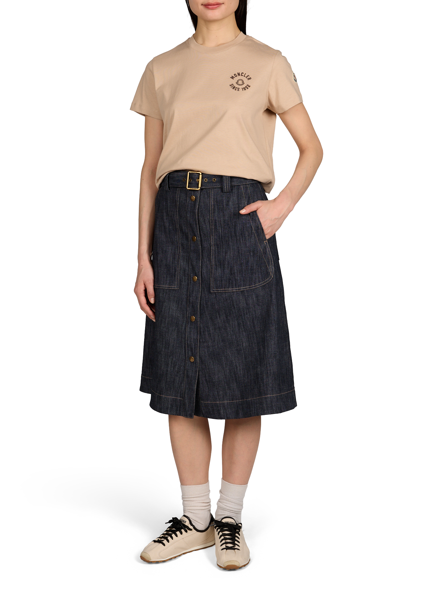 T-shirt broderie poitrine en coton MONCLER Beige