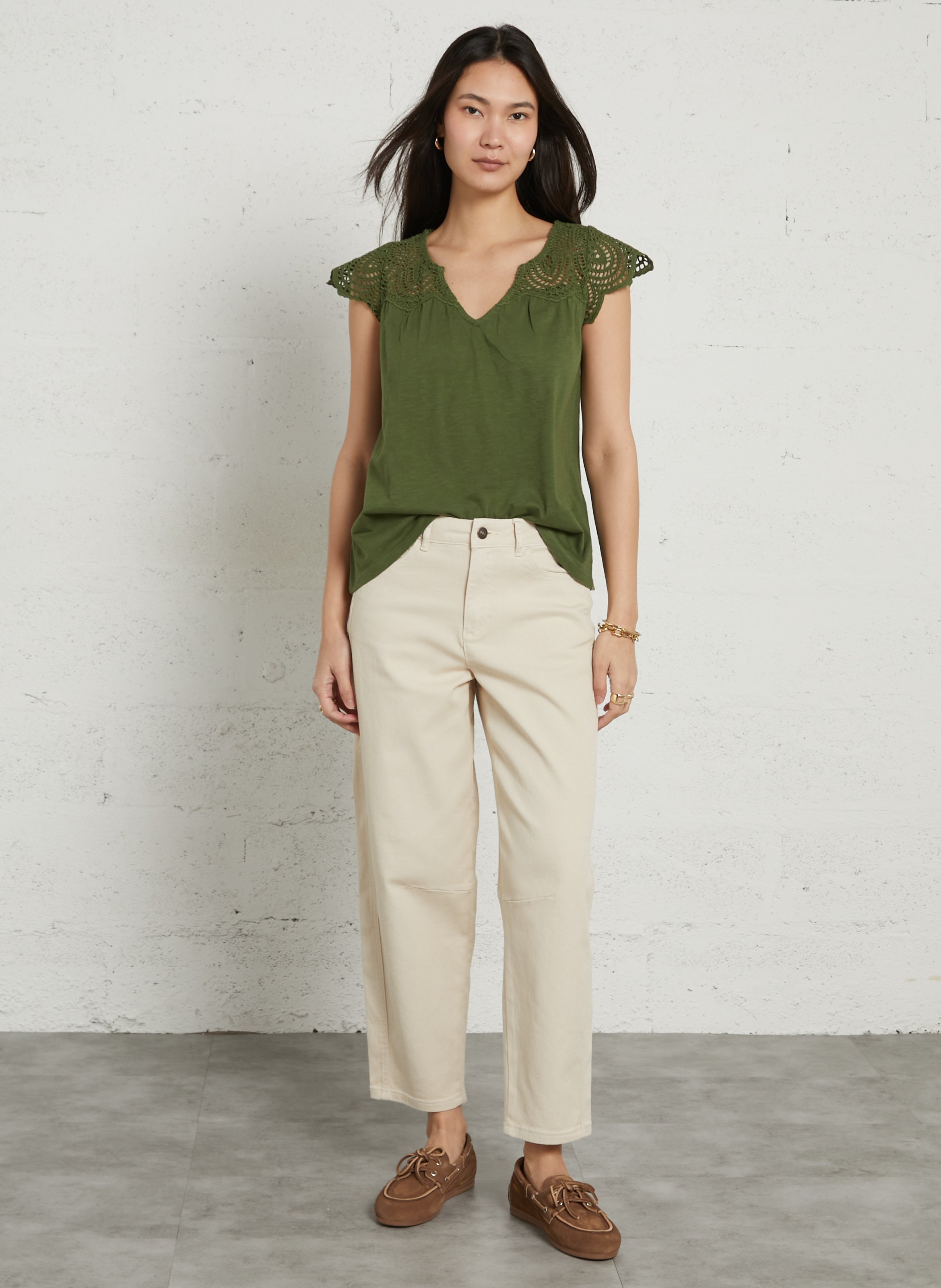 Top col v en coton lilou MAISON 123 Vert