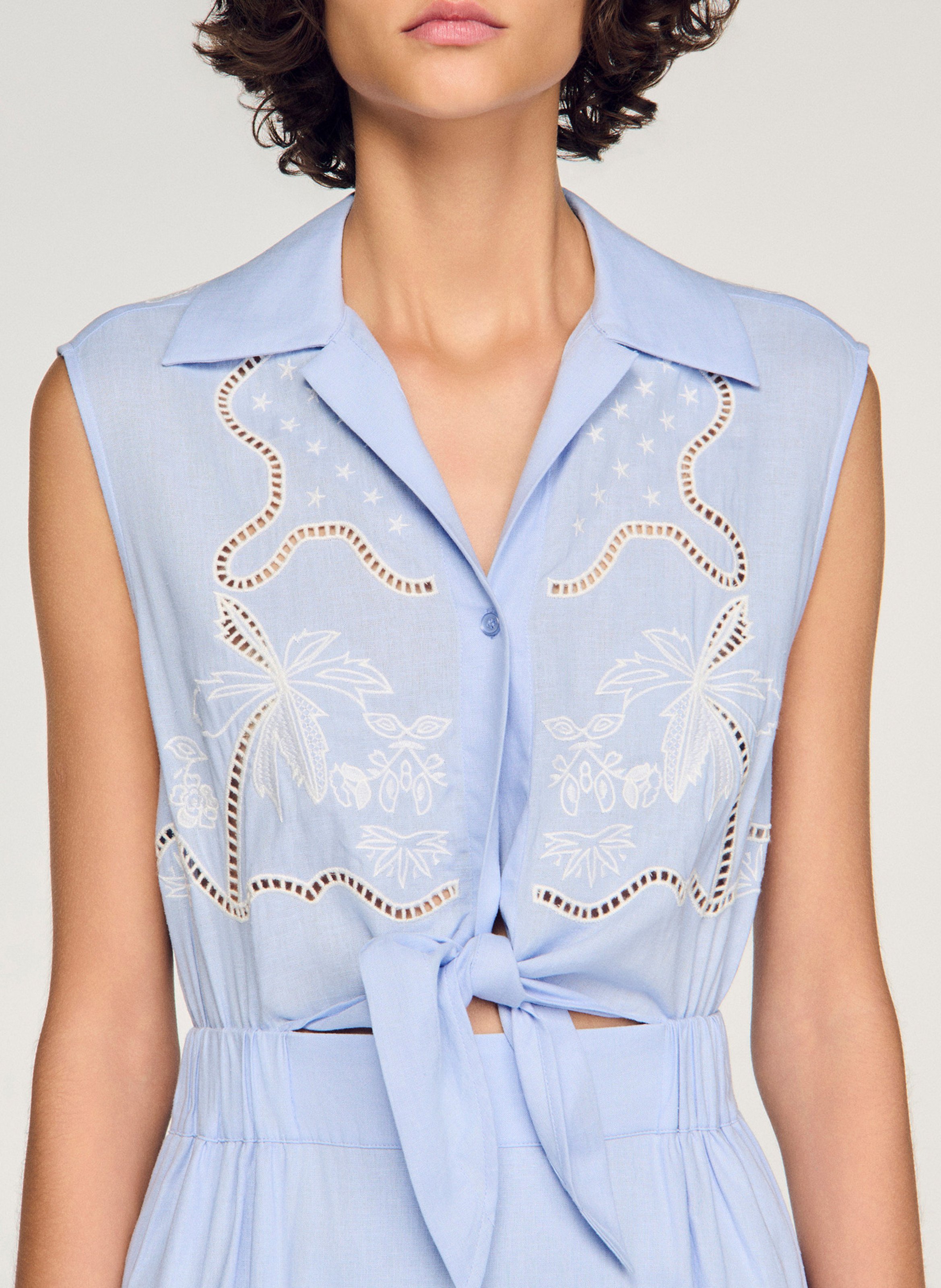 Robe longue col classique en lin mélangé SANDRO Bleu