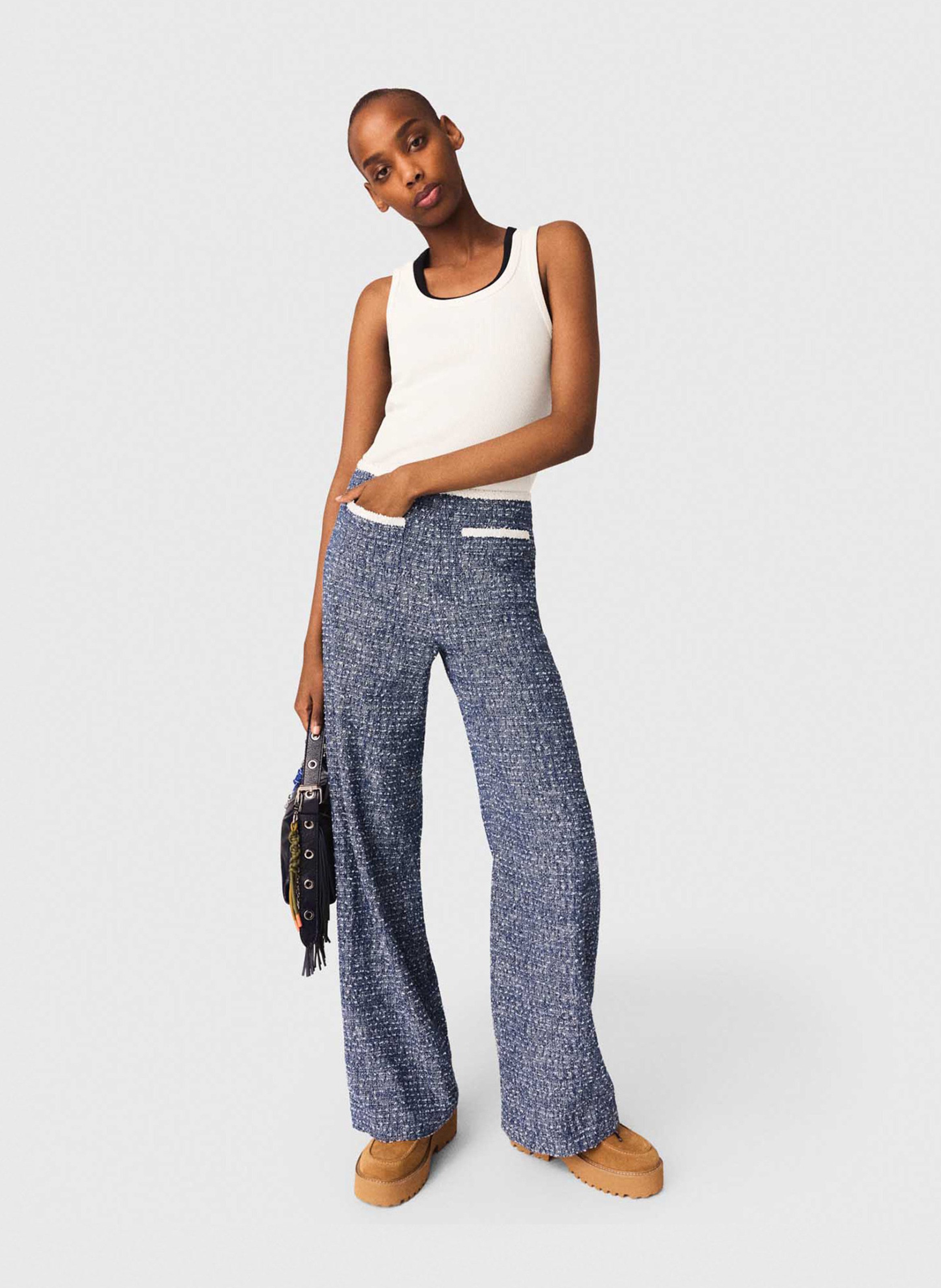 Pantalon droit en tweed Bleu