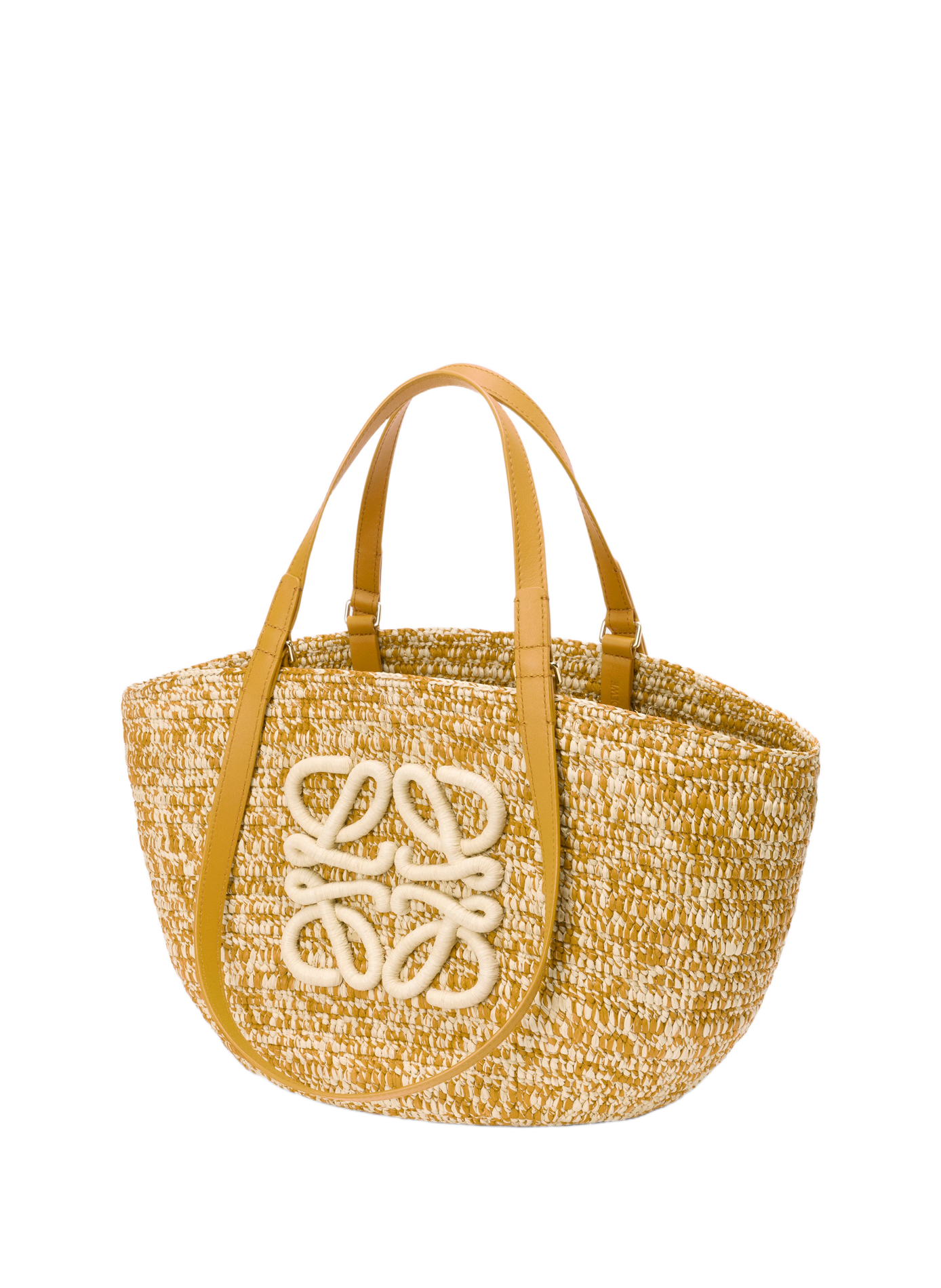 Panier Eclipse moyen en raphia et cuir de veau LOEWE Jaune