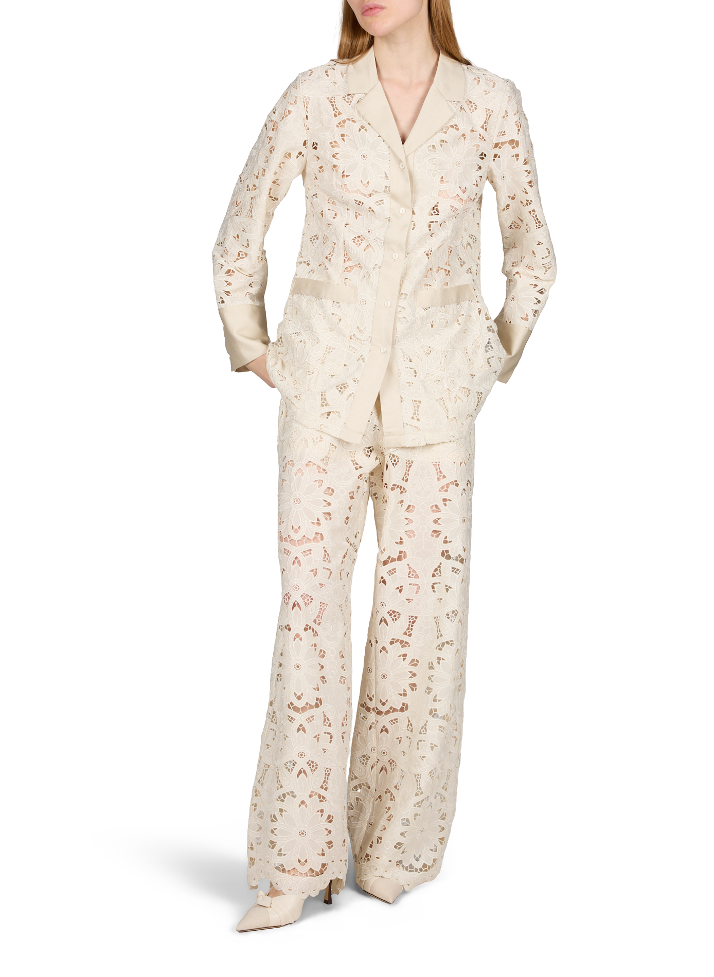 Long-sleeved lace shirt ROUGE EDIT Beige