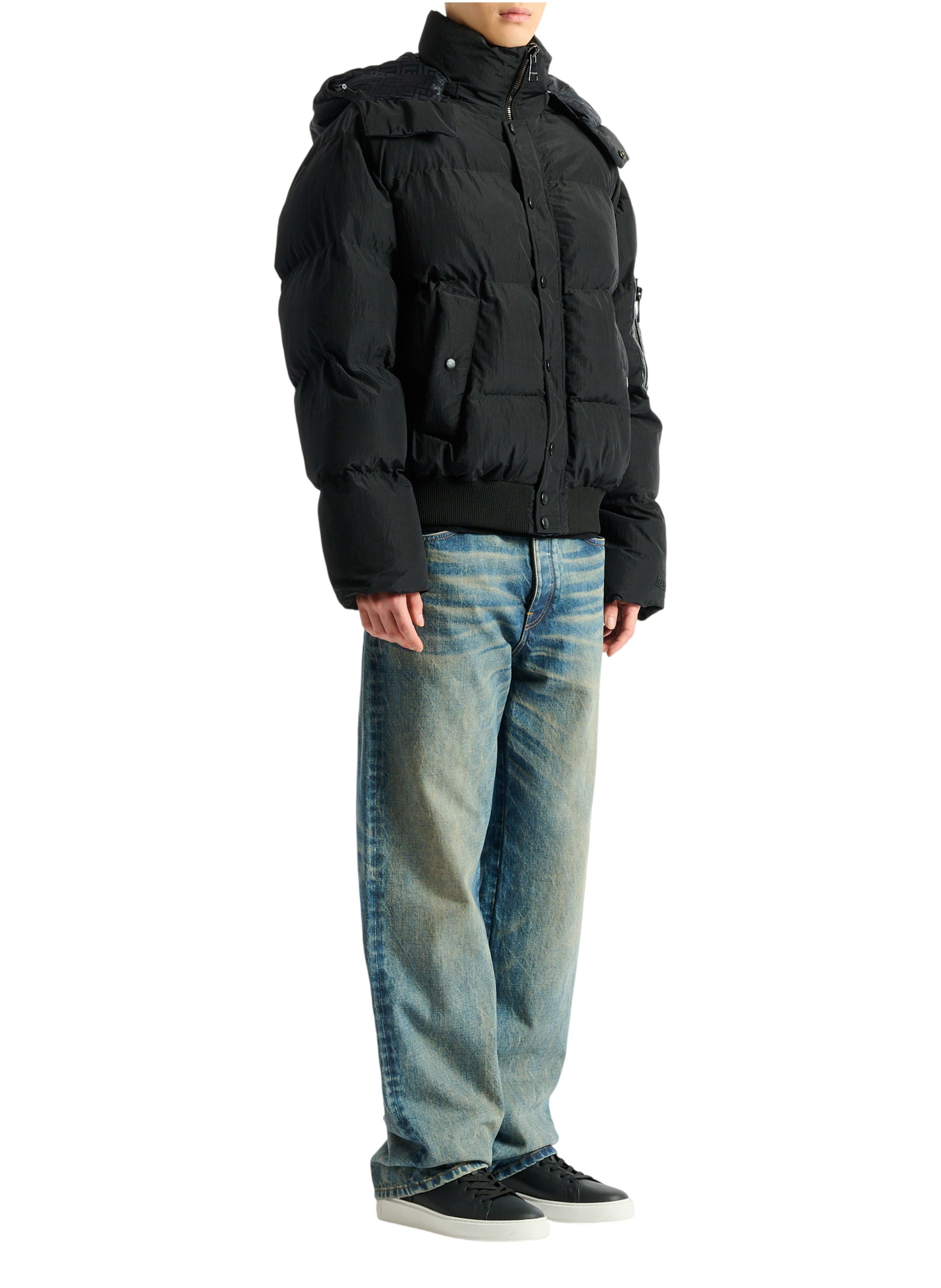 Doudoune en nylon et cuir BALMAIN Noir