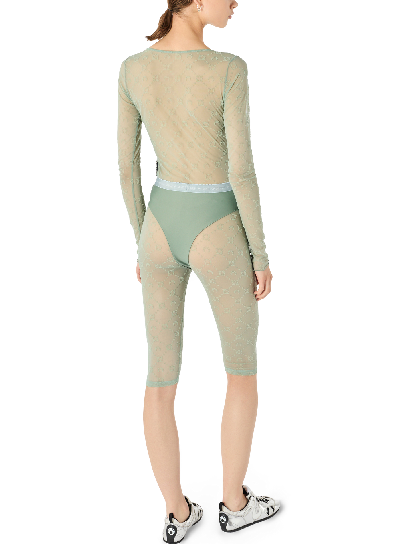 Top manches longues col rond en mesh floqué moonogram MARINE SERRE Vert