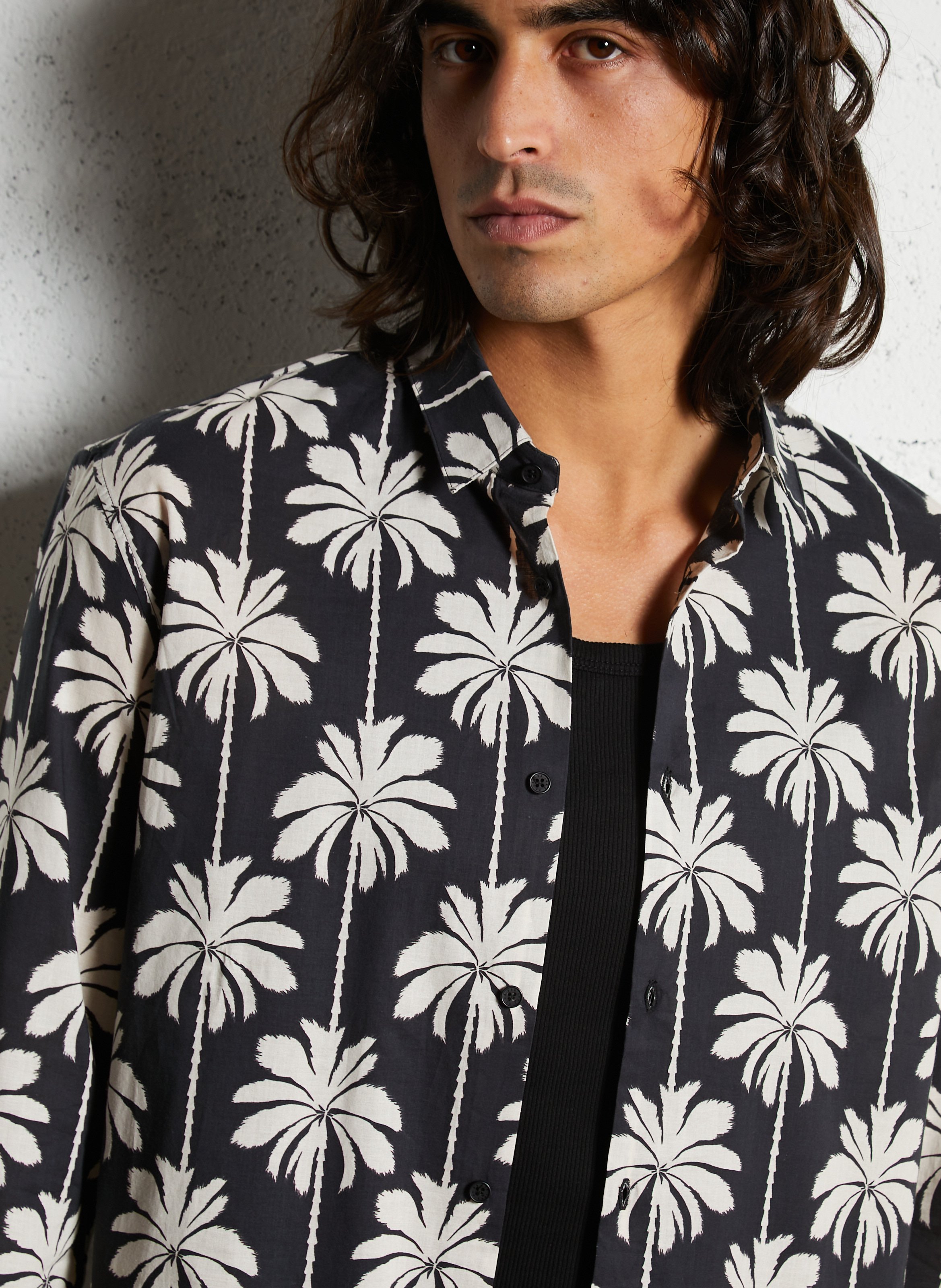 Chemise slim-fit col parisien imprimée en coton IKKS Noir