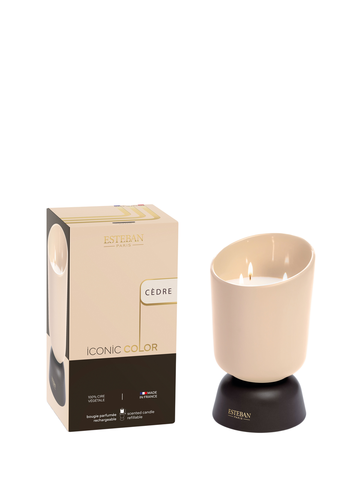 Iconic Color Rechargeable Cedar 700g Scented Candle ESTEBAN Beige