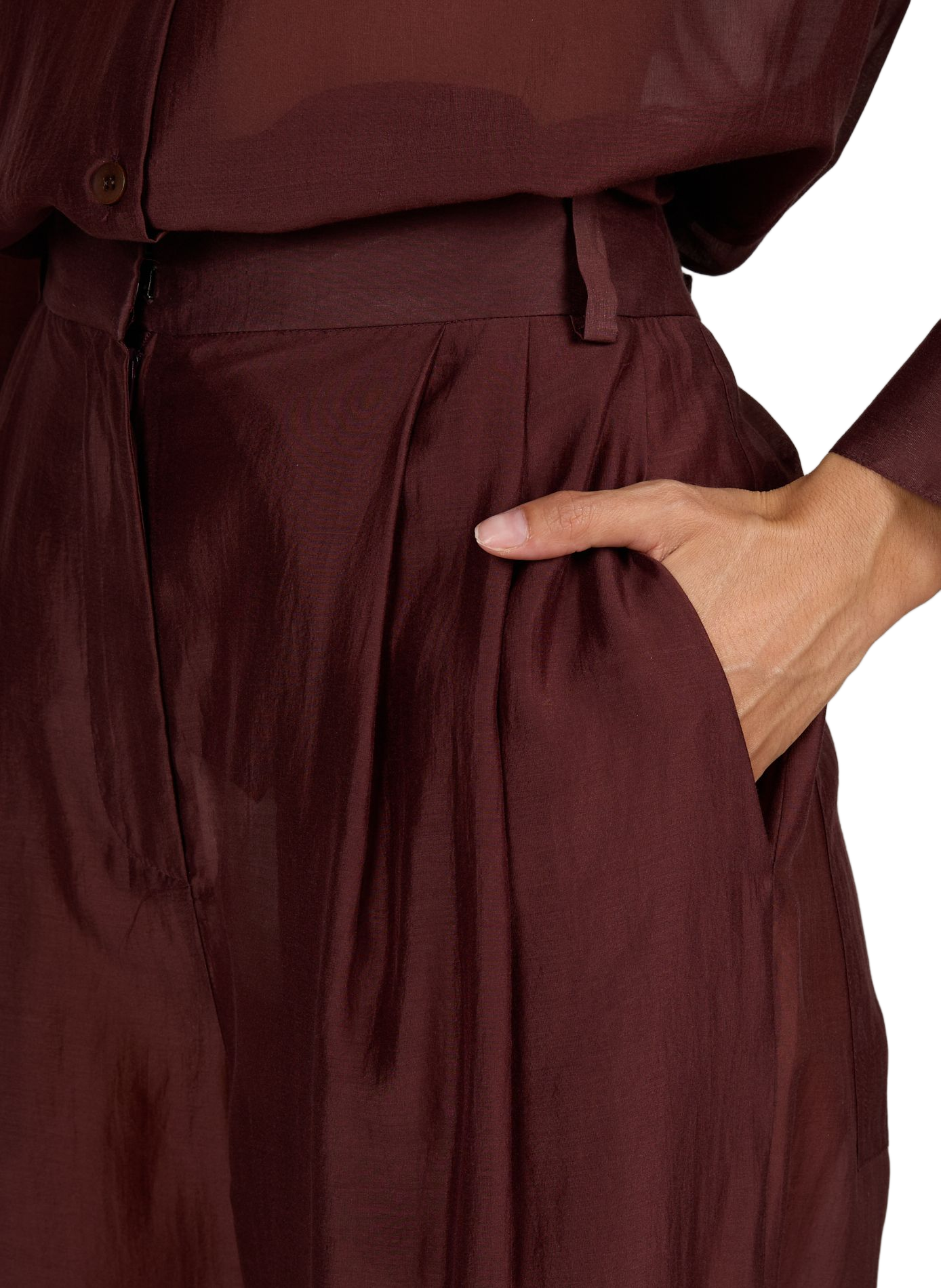 Pantalon large taille haute TIBI Marron