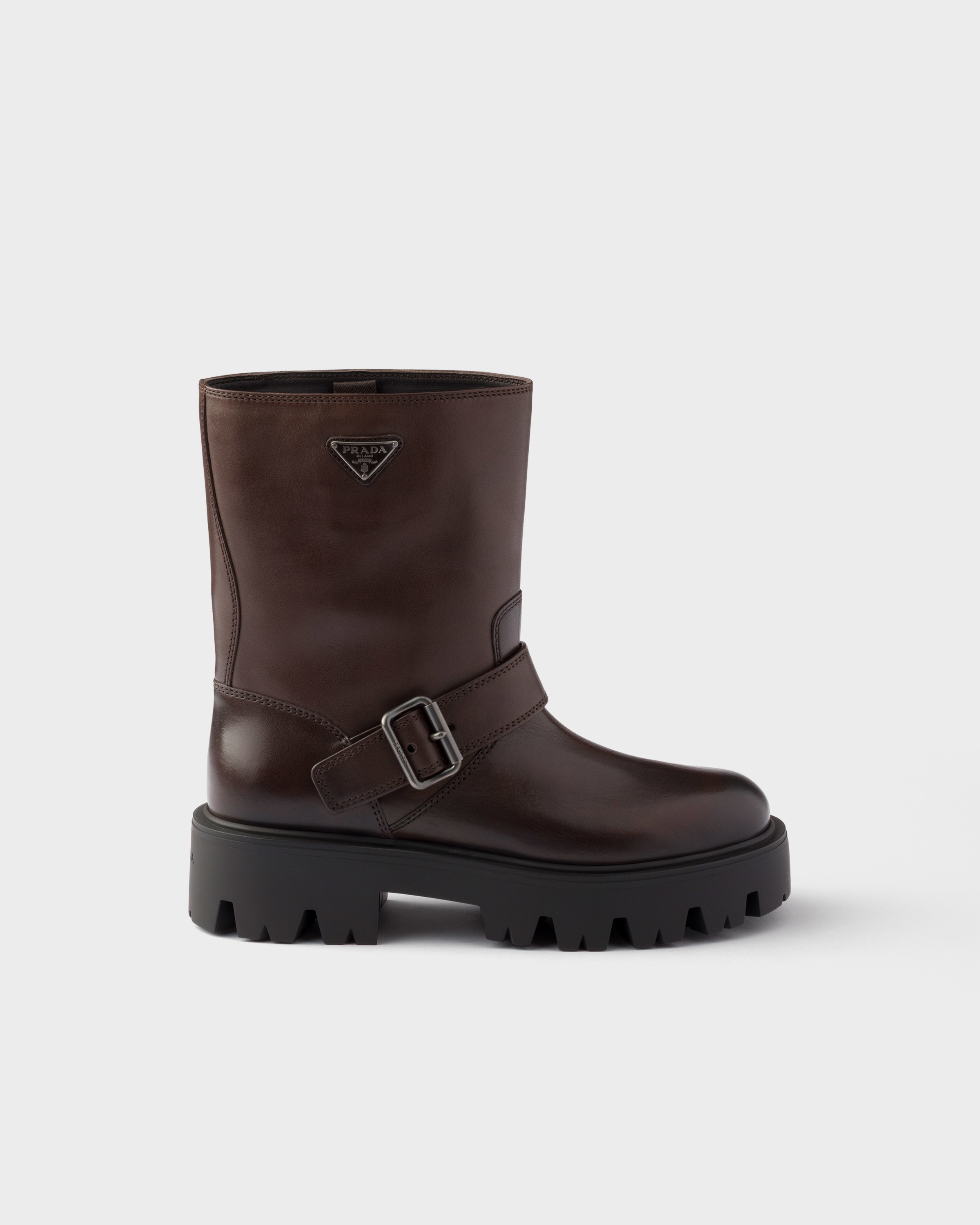 Bottes mi-mollet en cuir PRADA Marron