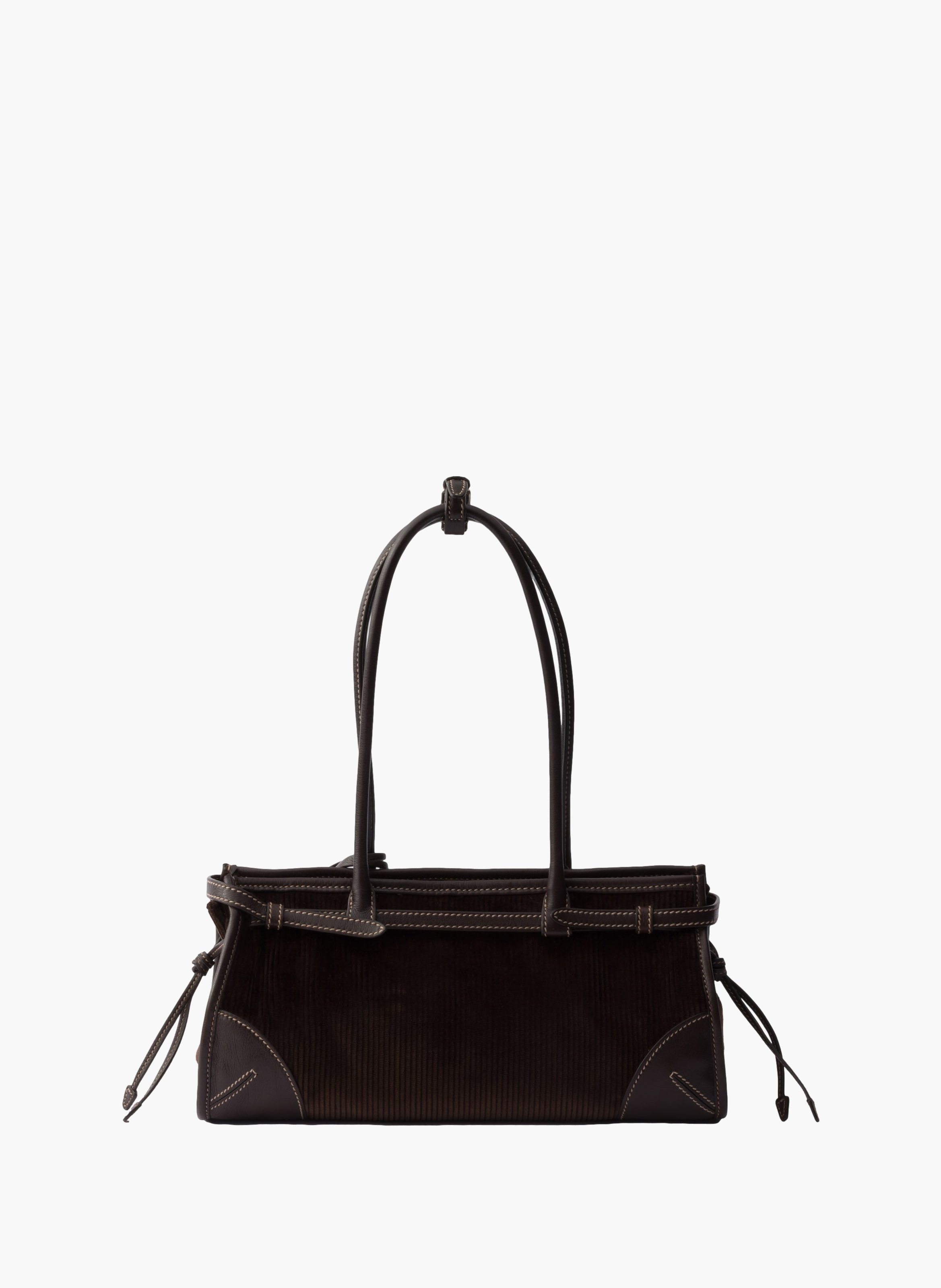 Sac à main prada bonnie en velours côtelé et cuir PRADA Marron