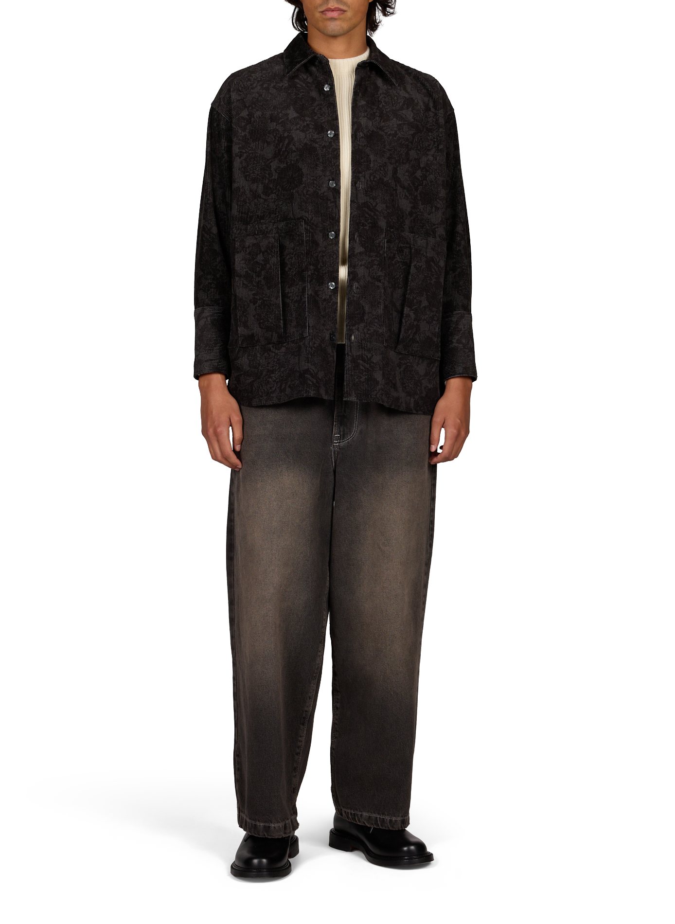 Ribbed velvet shirt in cotton WANSIE Black
