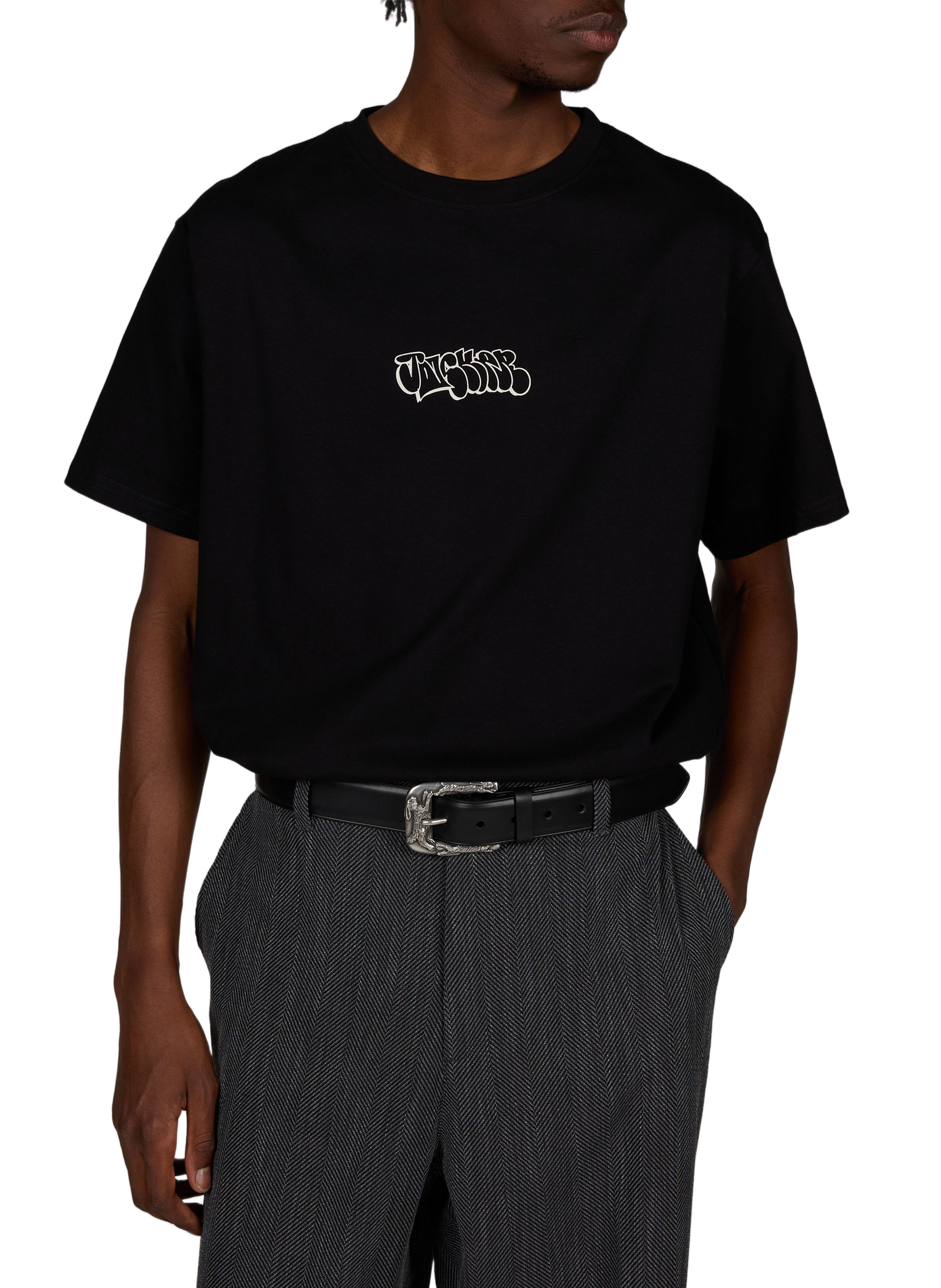 T-shirt droit sérigraphié en coton JACKER. Noir