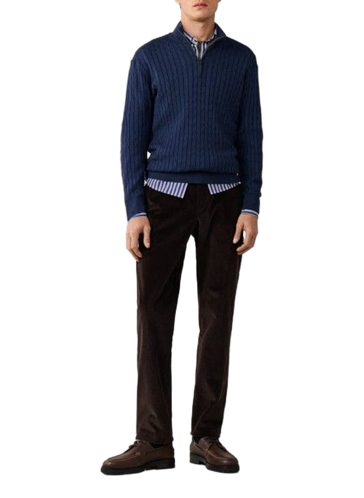 High-neck zip-up sweater in a cotton blend FACONNABLE Blue