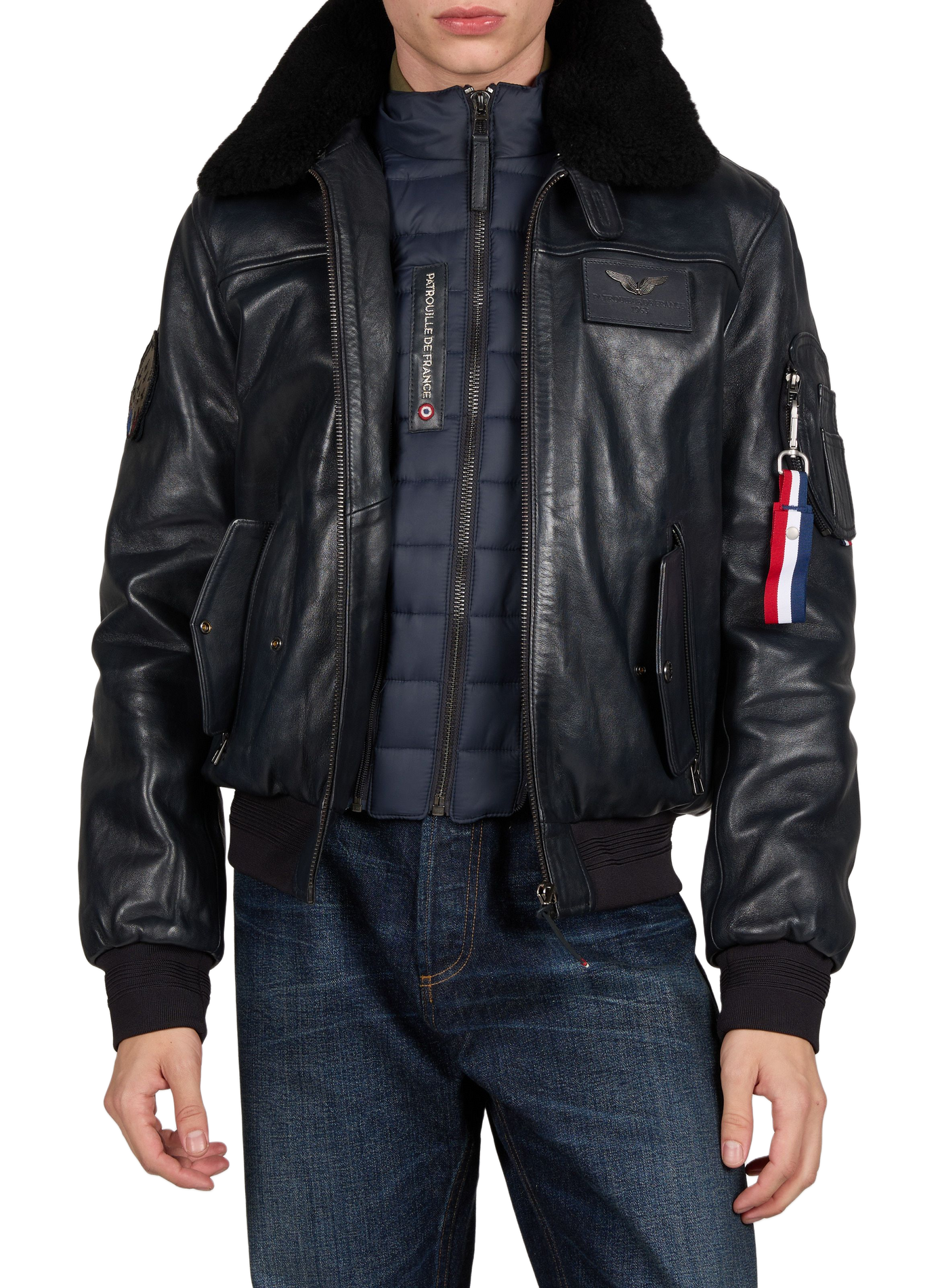 Classic leather jacket PATROUILLE DE FRANCE X REDSKINS Blue