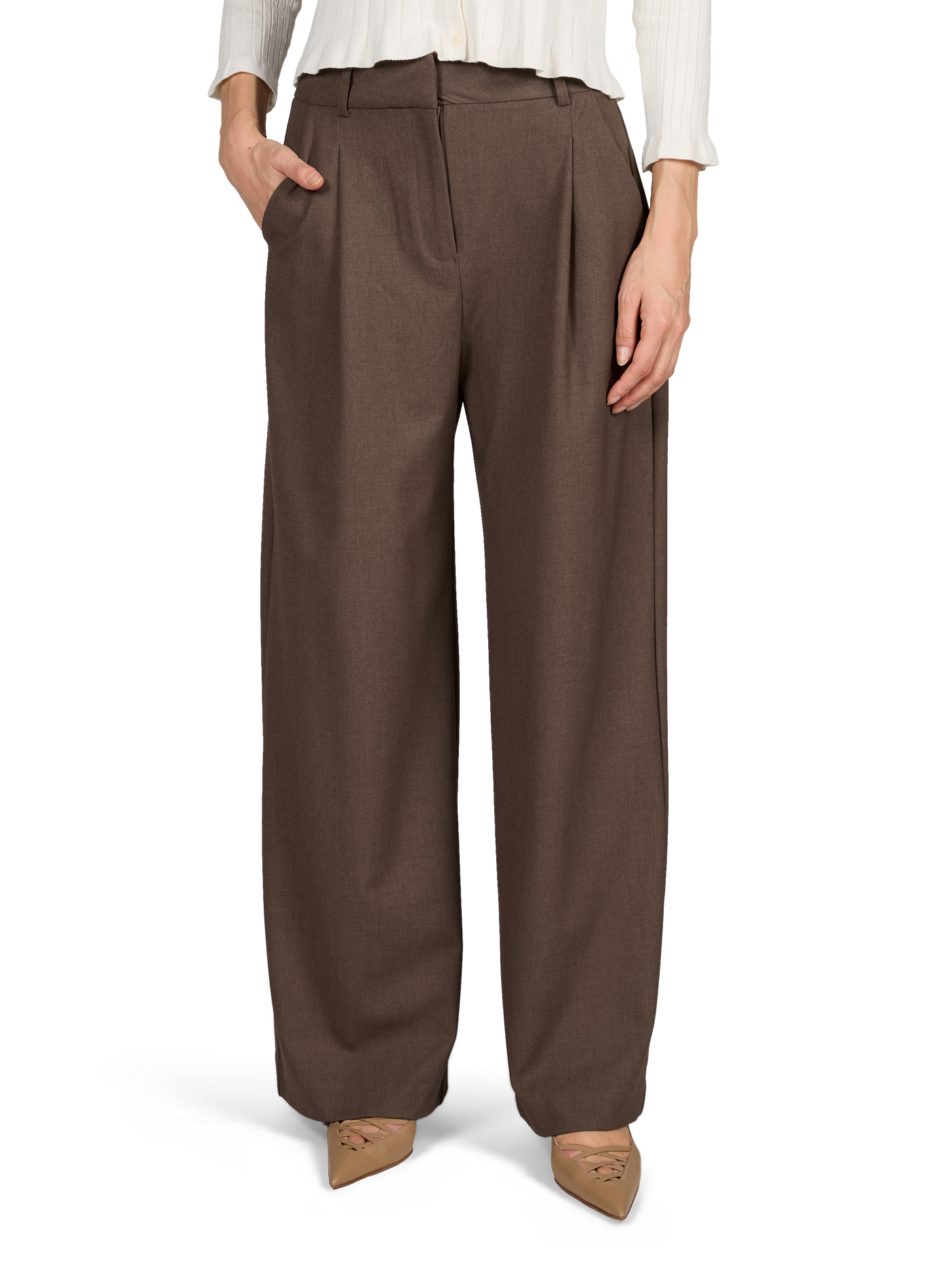Effen wijde pantalon in tailoringstijl SUNCOO Beige