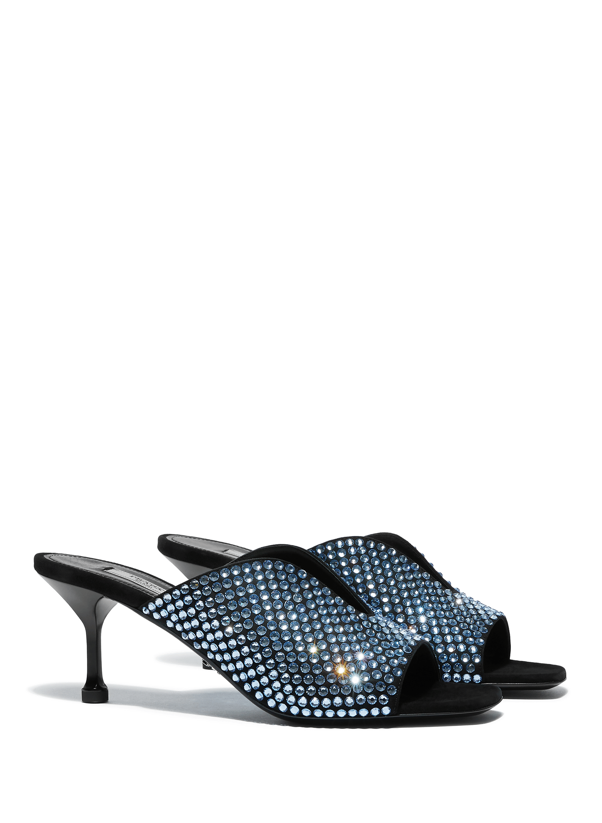 Satin and rhinestone Mules PRADA Blue