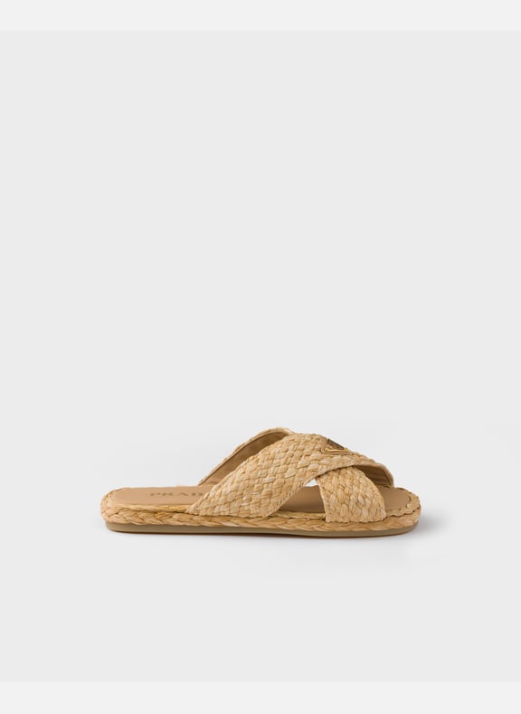 Mules croisées en raphia Beige by PRADA PRADA Mules croisées en raphia Beige