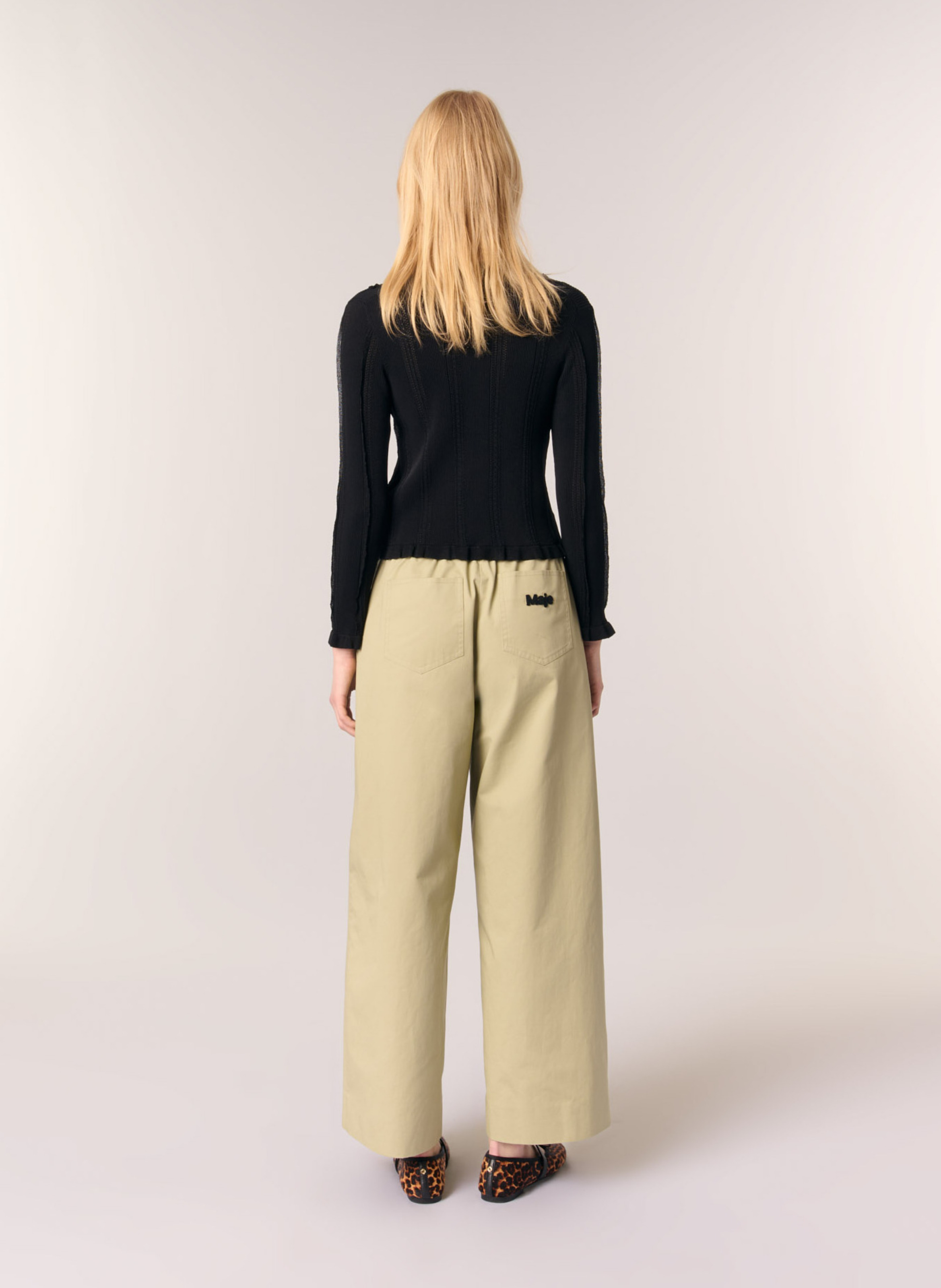 Cardigan droit col rond en maille ajourée MAJE Noir