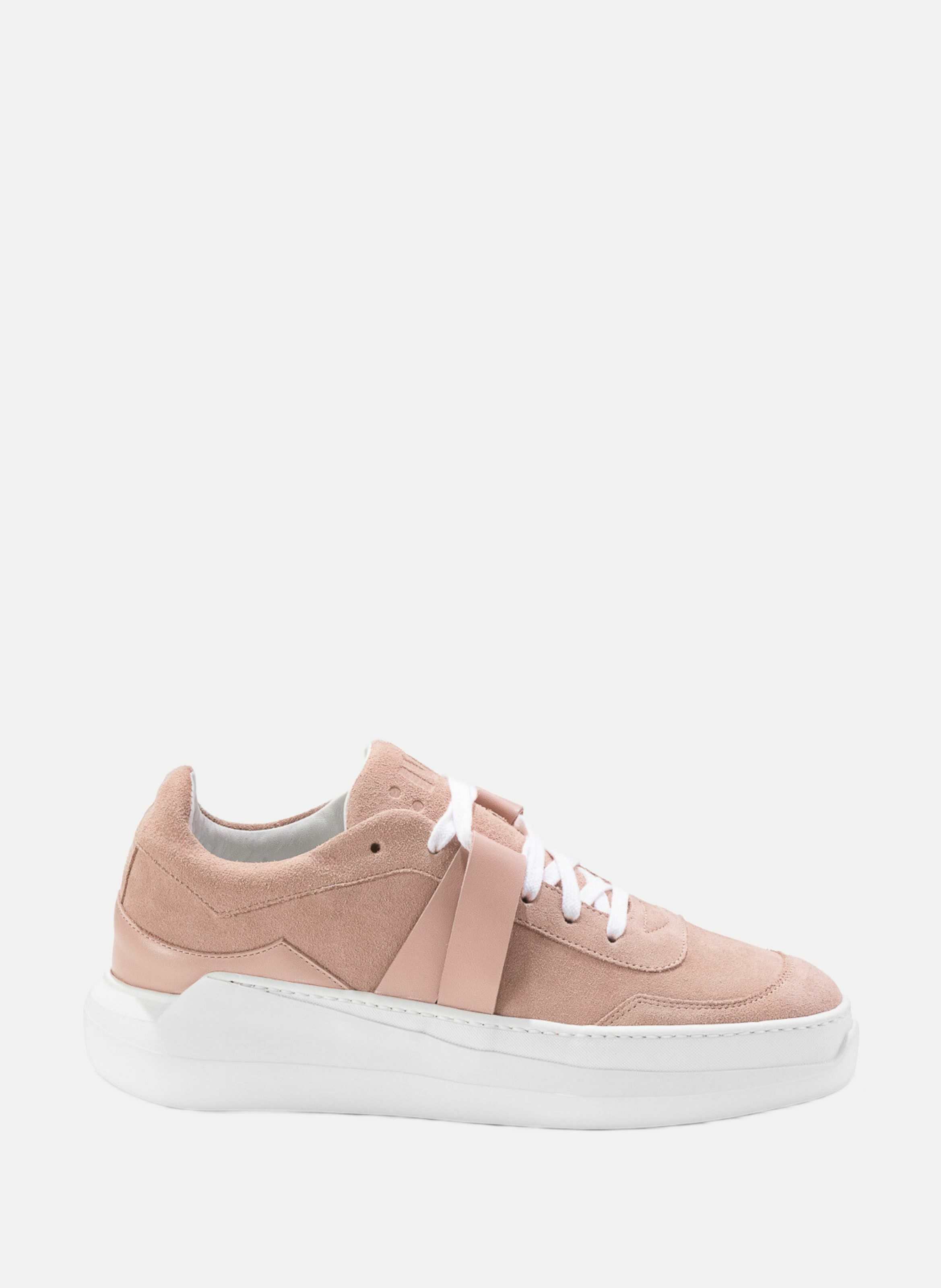 G025 : rose quartz - sneakers en cuir velours et cuir nappa rose EVI Rose